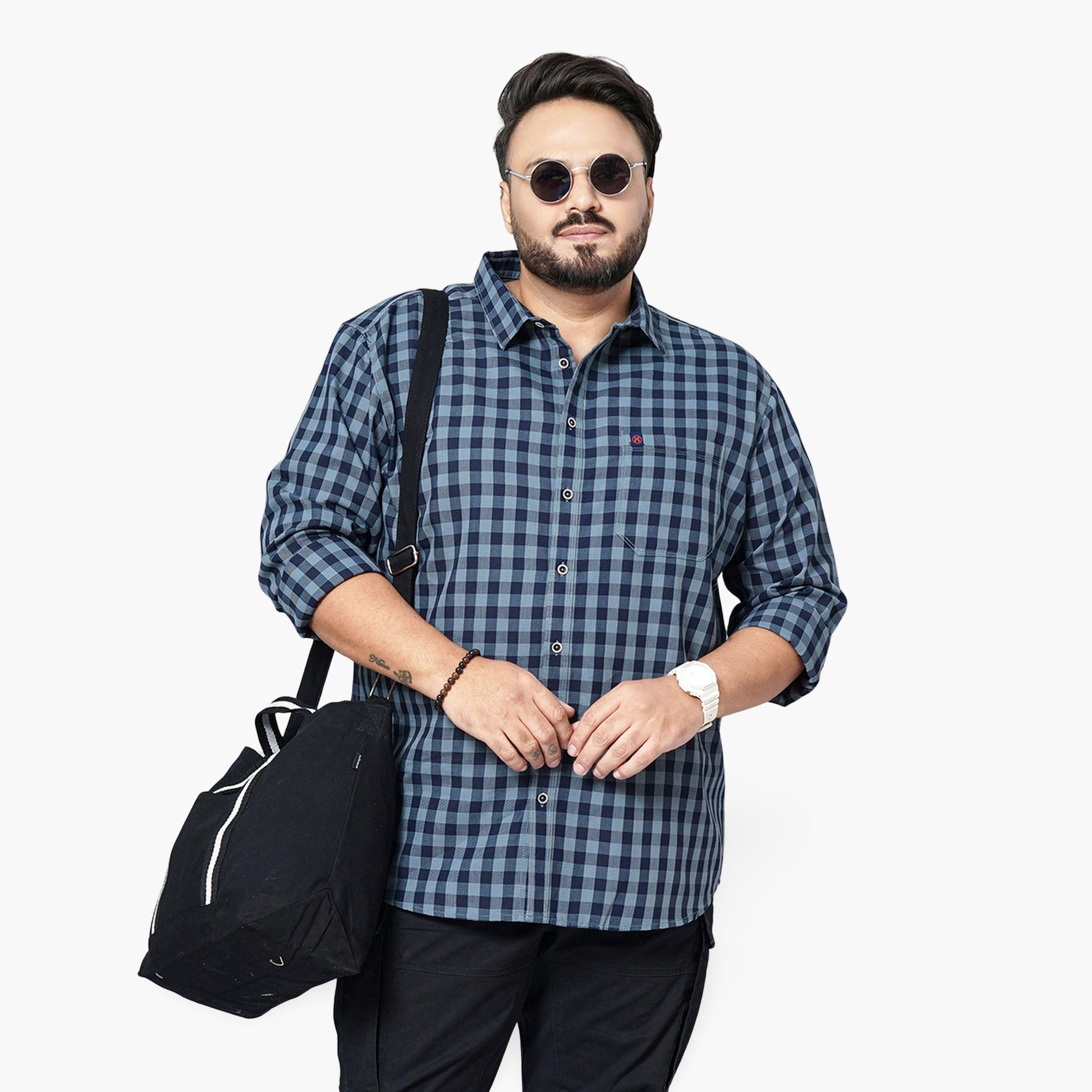 هارد صودا × ستايلي - قميص كاجوال منقوش بأكمام طويلة مقاس كبير لون أزرق-men-clothing-shirts-image-1