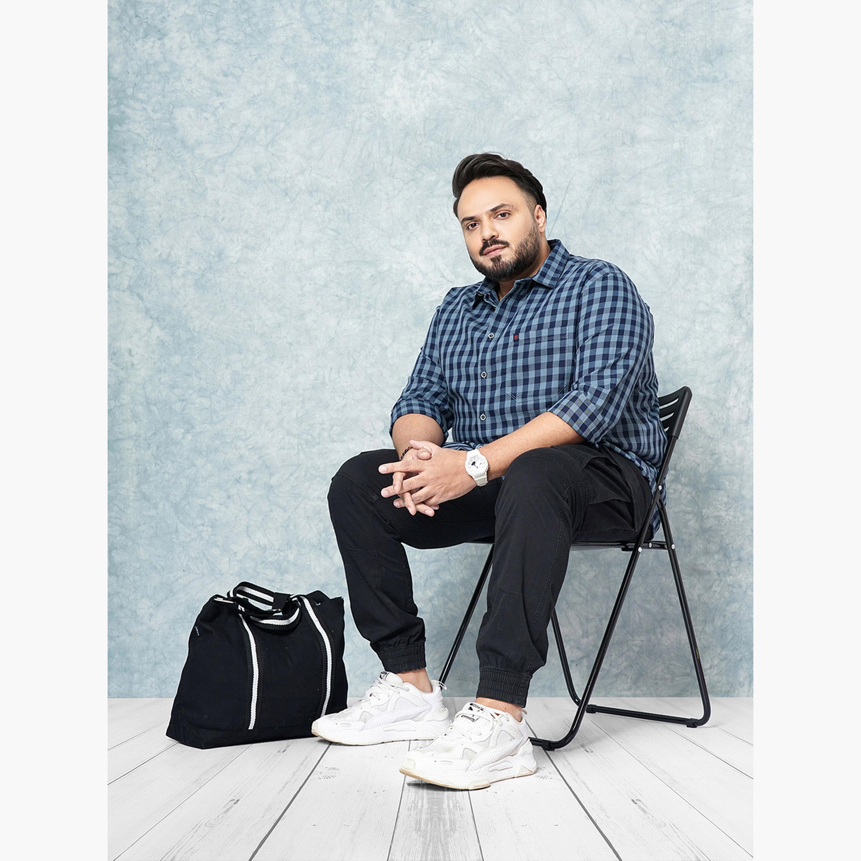 هارد صودا × ستايلي - قميص كاجوال منقوش بأكمام طويلة مقاس كبير لون أزرق-men-clothing-shirts-image-2