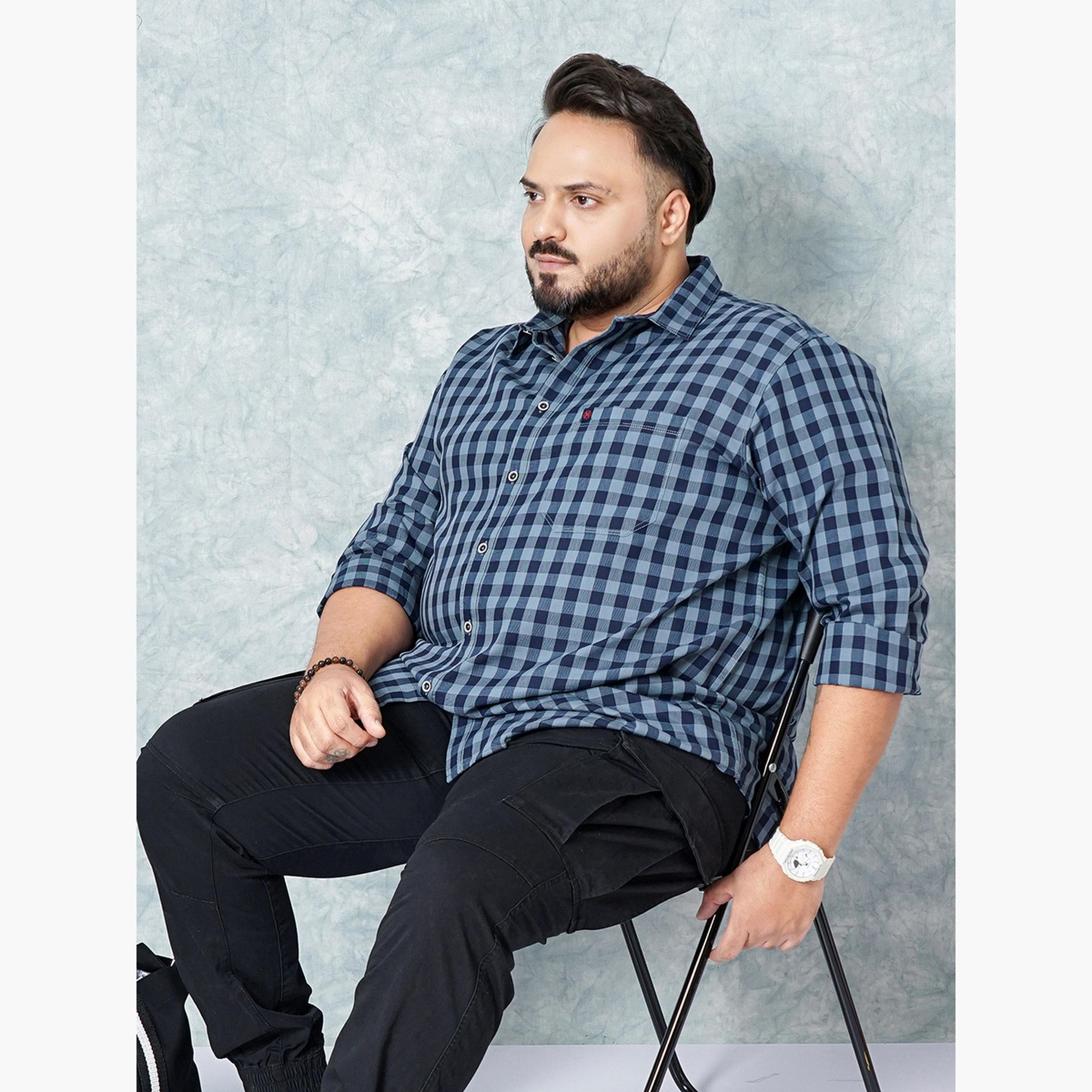 هارد صودا × ستايلي - قميص كاجوال منقوش بأكمام طويلة مقاس كبير لون أزرق-men-clothing-shirts-image-3