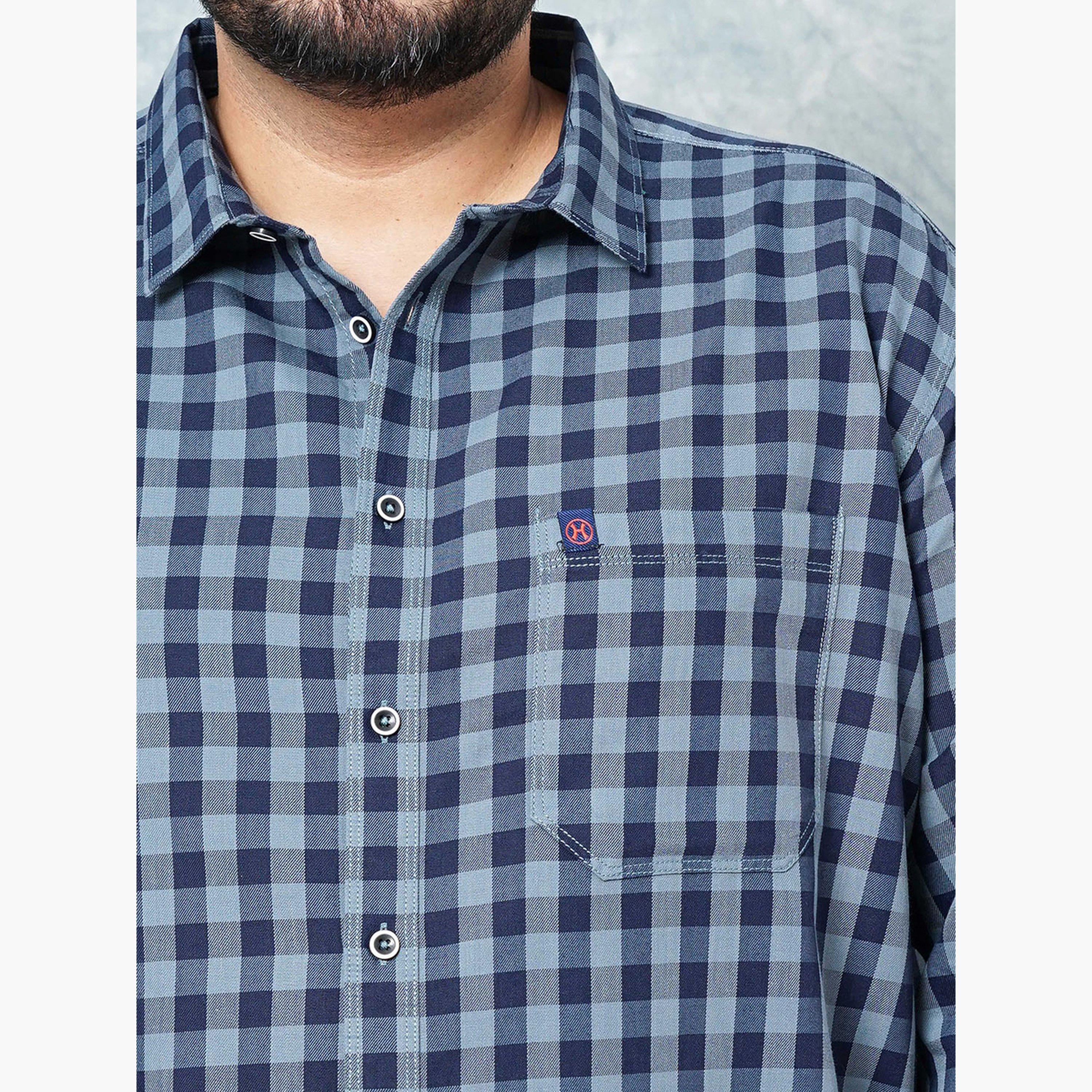 هارد صودا × ستايلي - قميص كاجوال منقوش بأكمام طويلة مقاس كبير لون أزرق-men-clothing-shirts-image-6