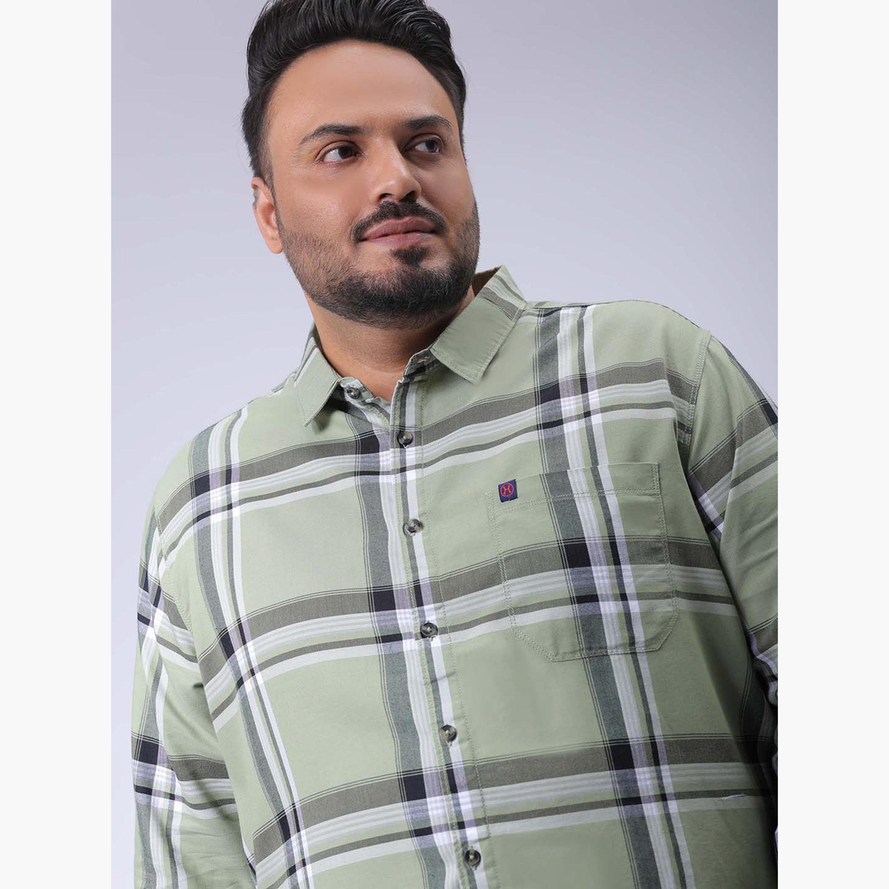 هارد صودا × ستايلي - قميص كاجوال منقوش لون أخضر مقاس كبير-men-clothing-shirts-image-4