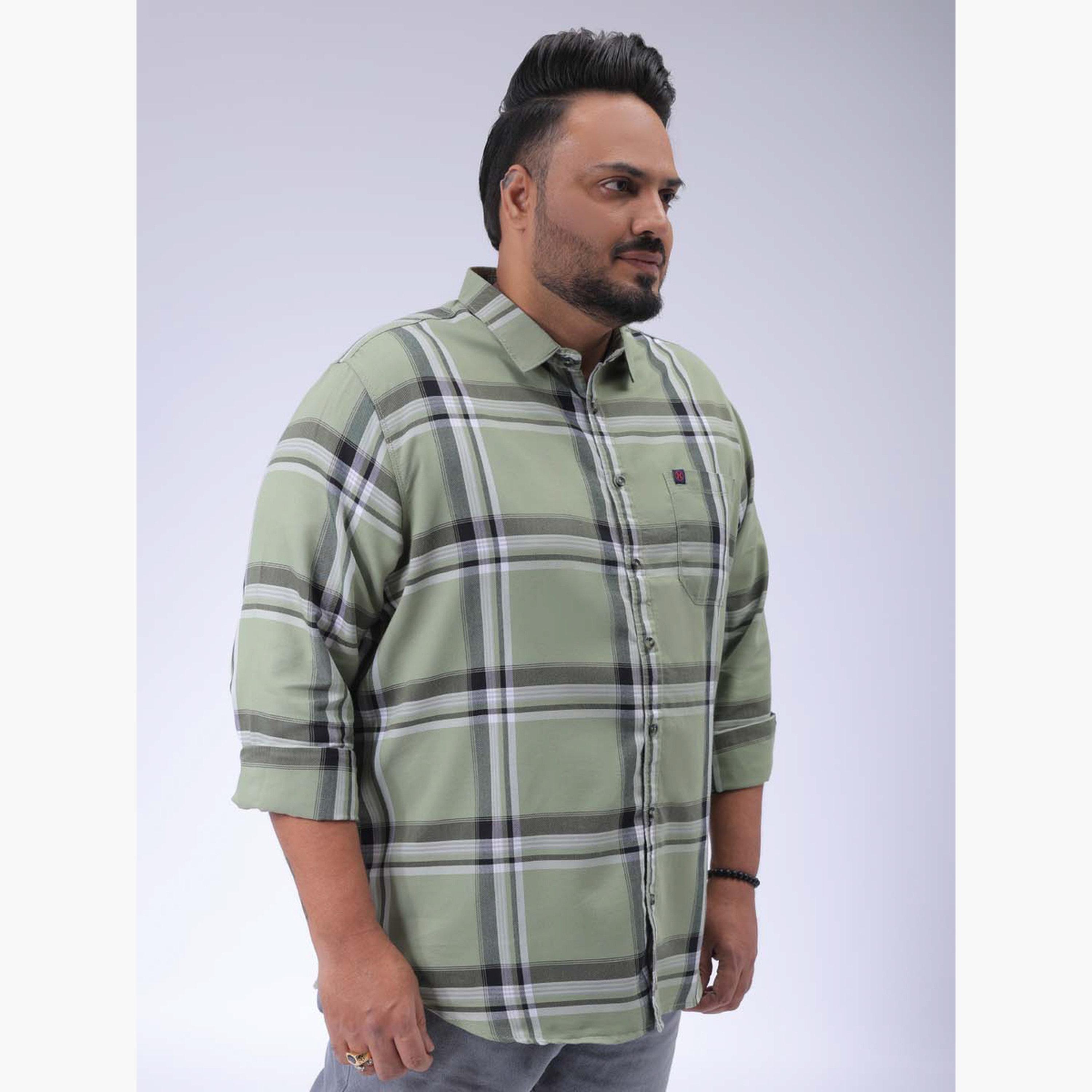 هارد صودا × ستايلي - قميص كاجوال منقوش لون أخضر مقاس كبير-men-clothing-shirts-image-5