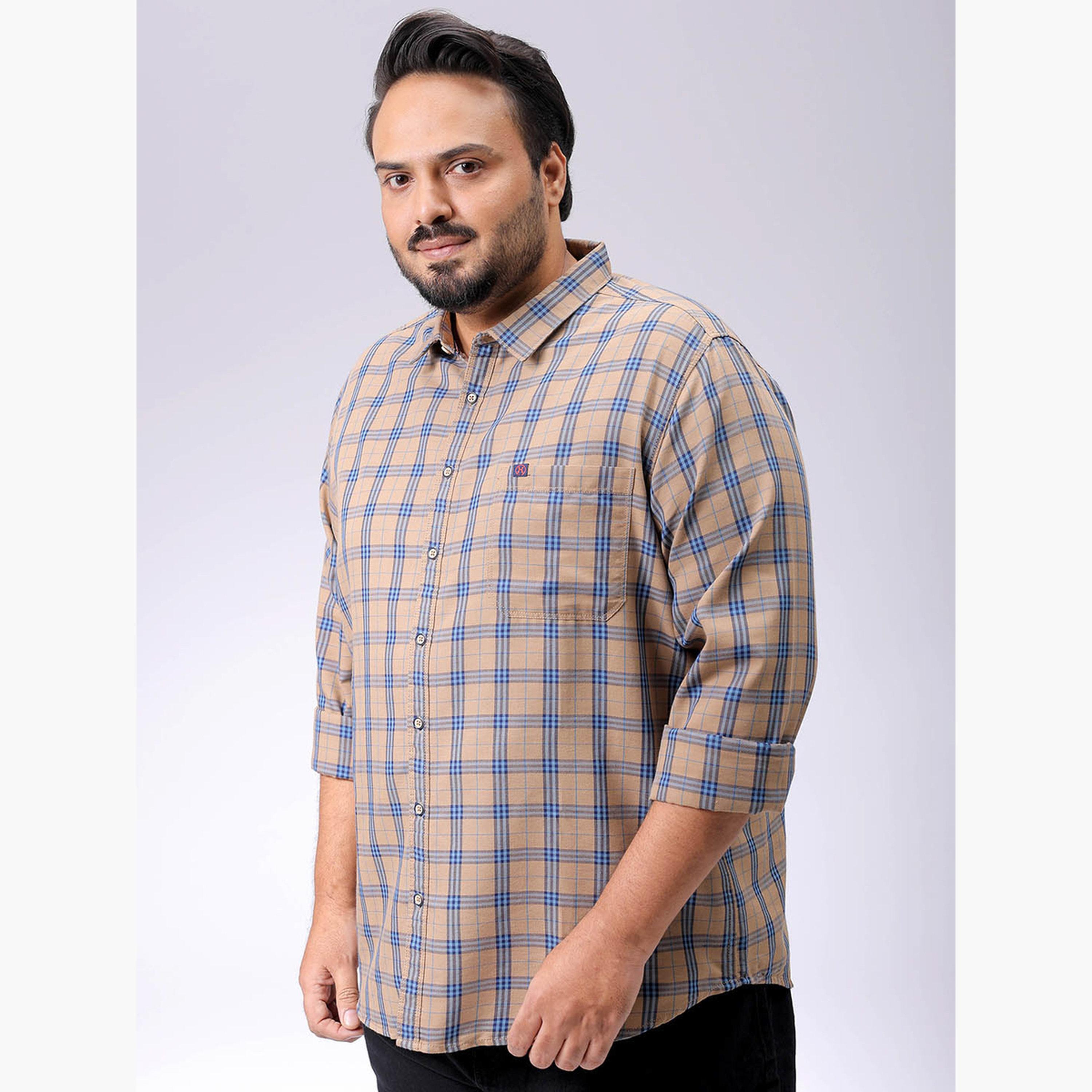 هارد صودا × ستايلي - قميص كاجوال منقوش مقاس كبير لون بيج-men-clothing-shirts-image-1