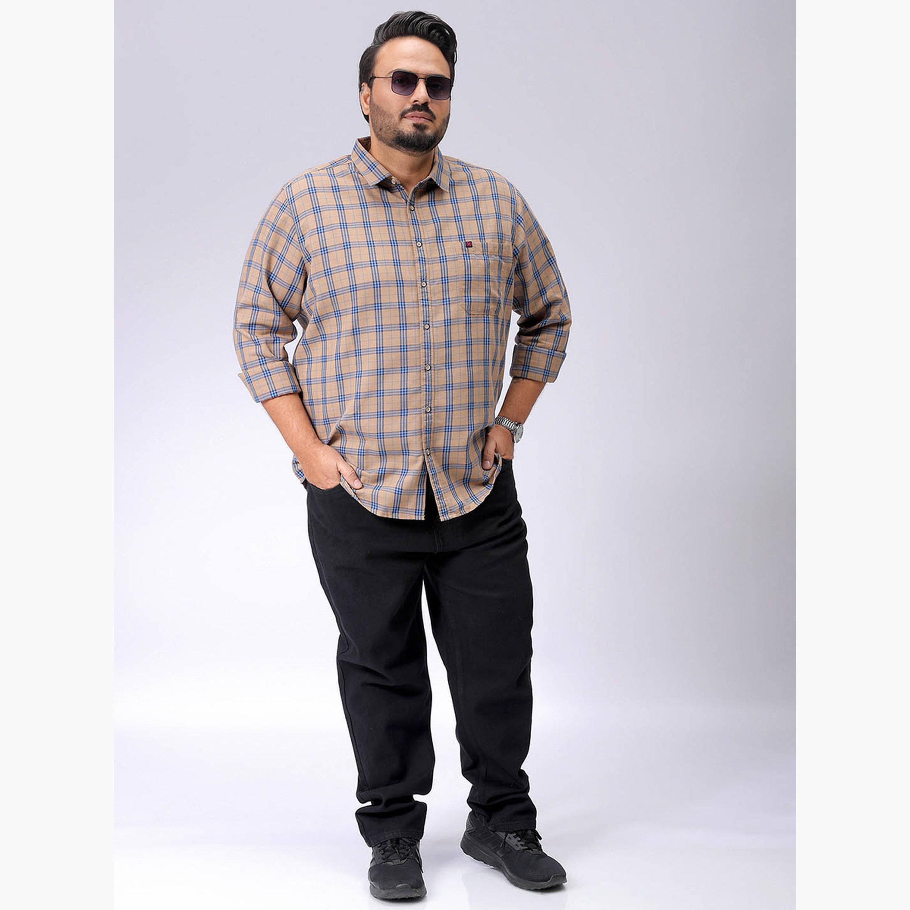 هارد صودا × ستايلي - قميص كاجوال منقوش مقاس كبير لون بيج-men-clothing-shirts-image-2