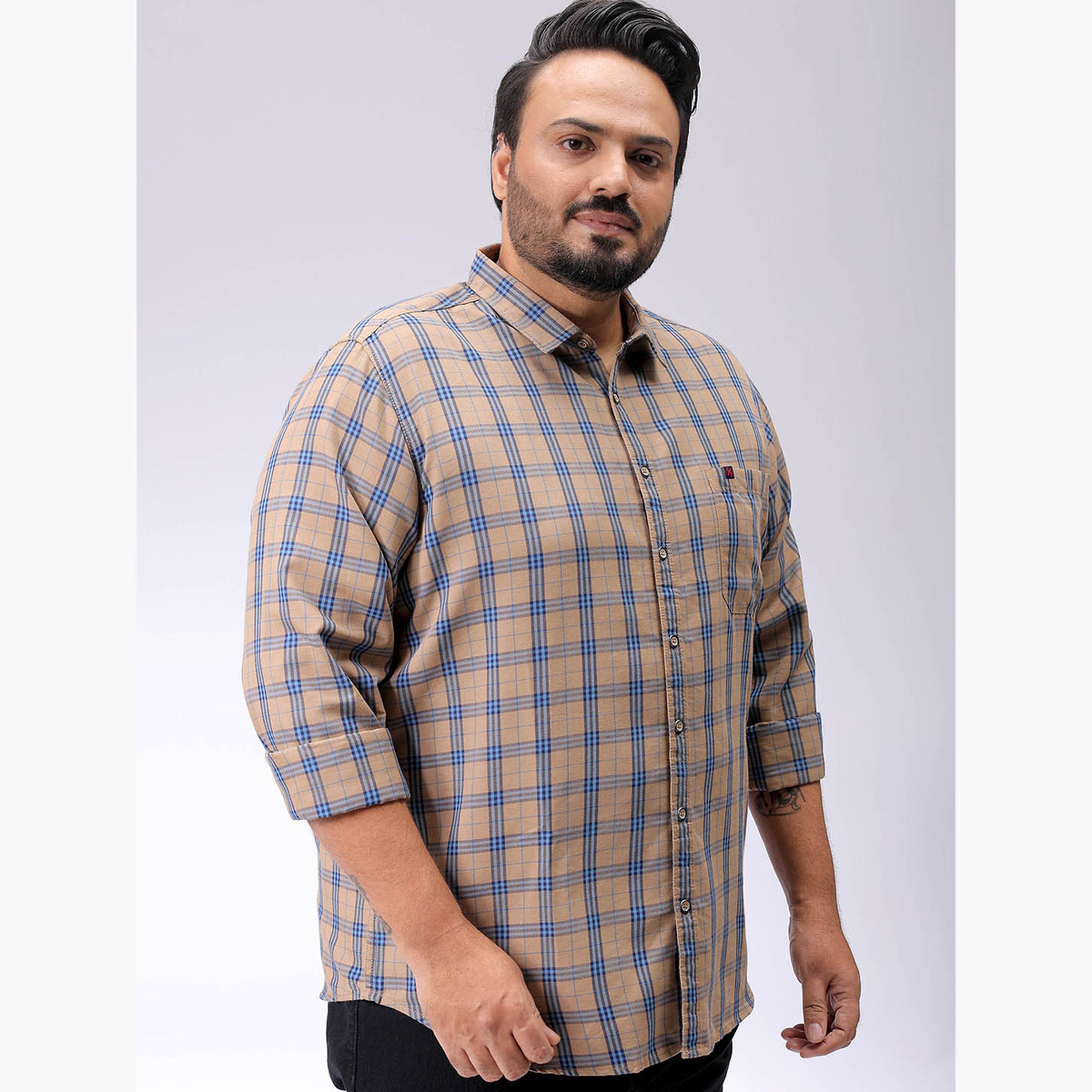 هارد صودا × ستايلي - قميص كاجوال منقوش مقاس كبير لون بيج-men-clothing-shirts-image-3
