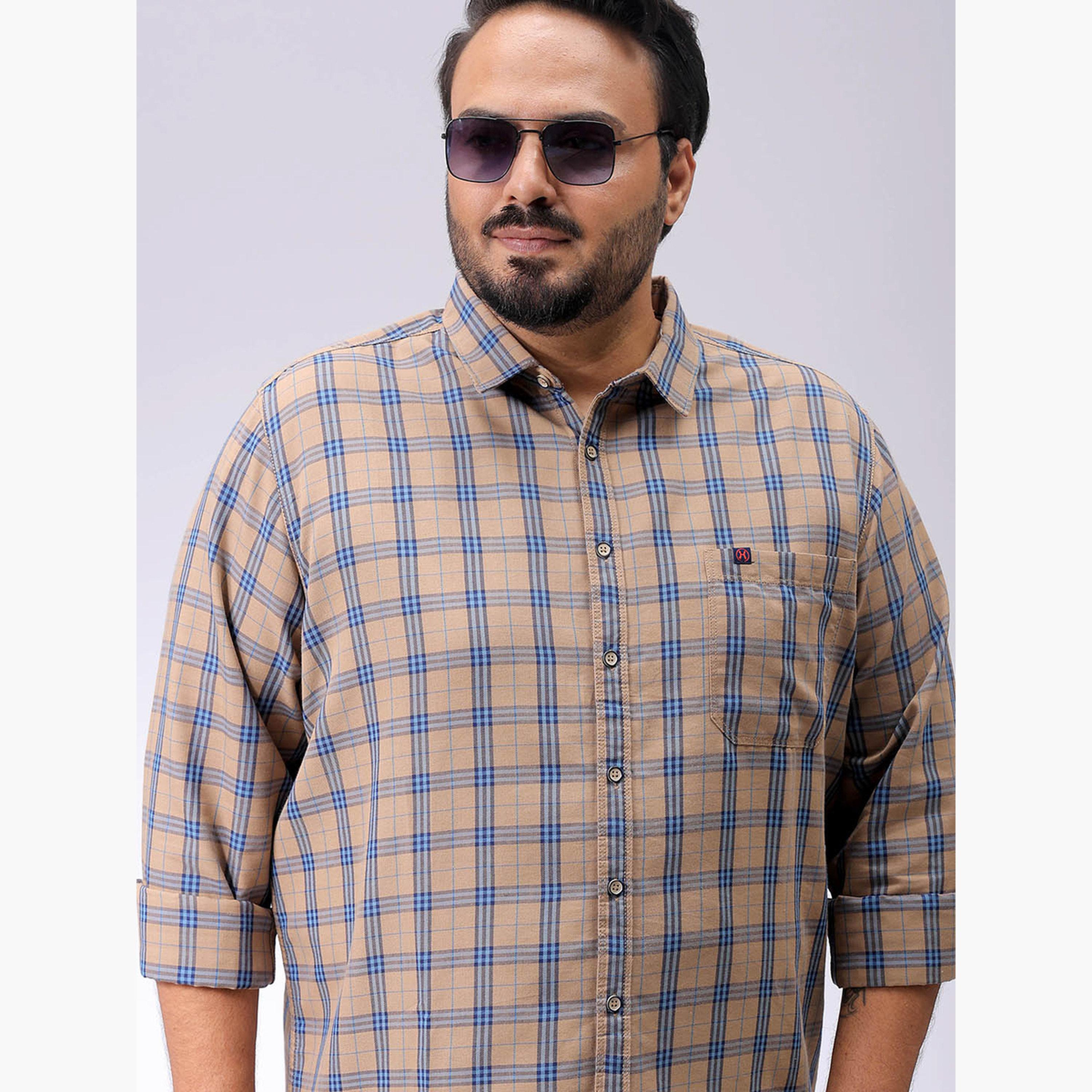 هارد صودا × ستايلي - قميص كاجوال منقوش مقاس كبير لون بيج-men-clothing-shirts-image-5