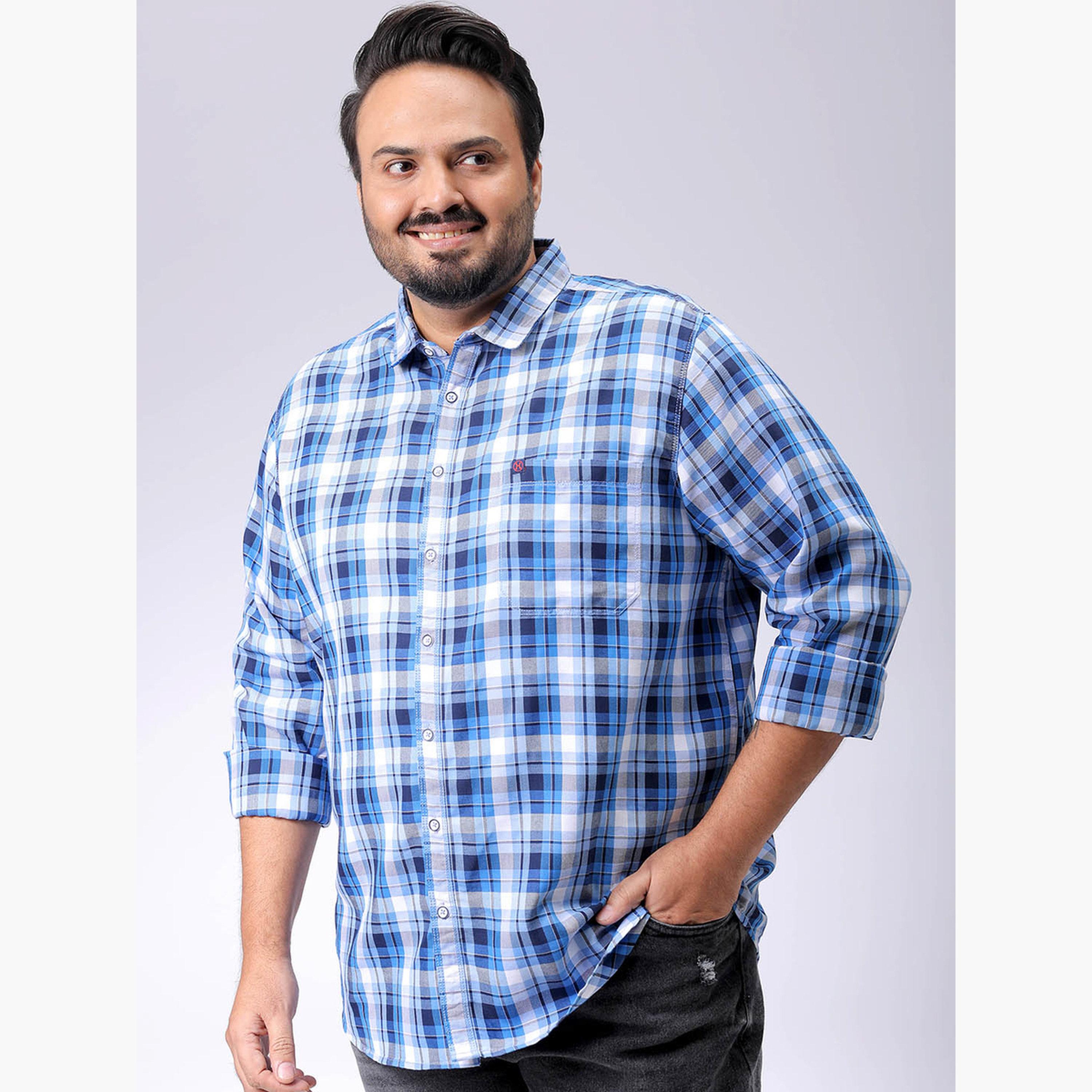 HardSoda X Styli Plus Size Blue Checked Shirt-men-clothing-shirts-image-1