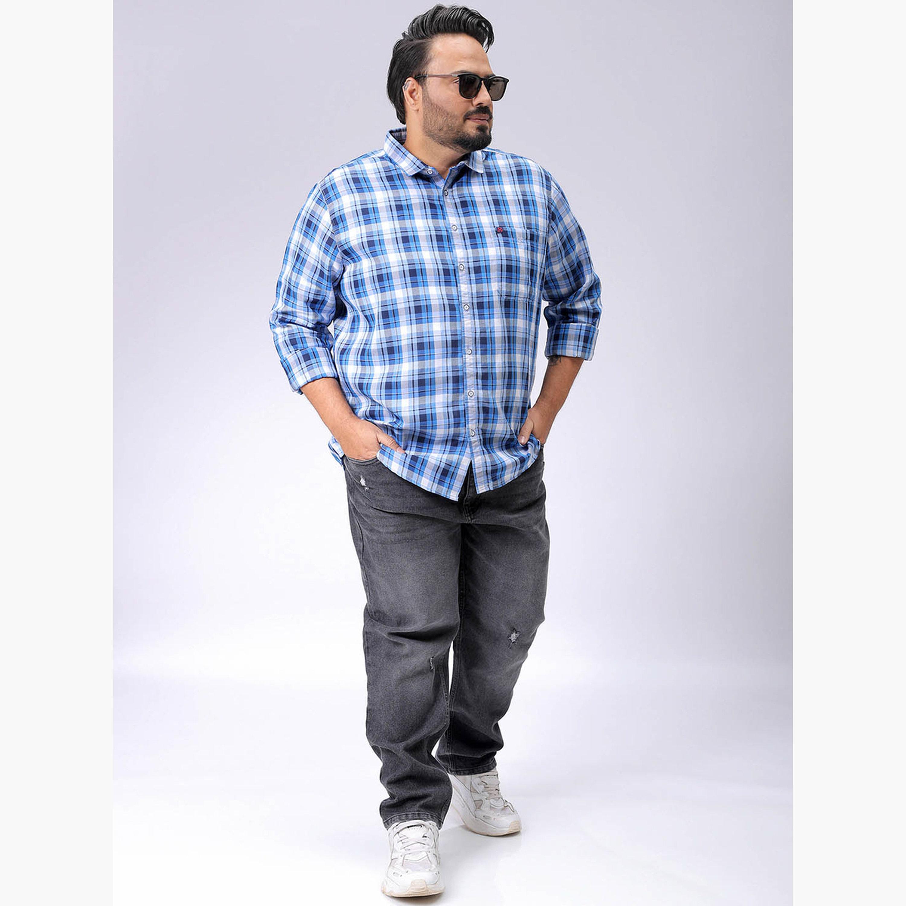 HardSoda X Styli Plus Size Blue Checked Shirt-men-clothing-shirts-image-2