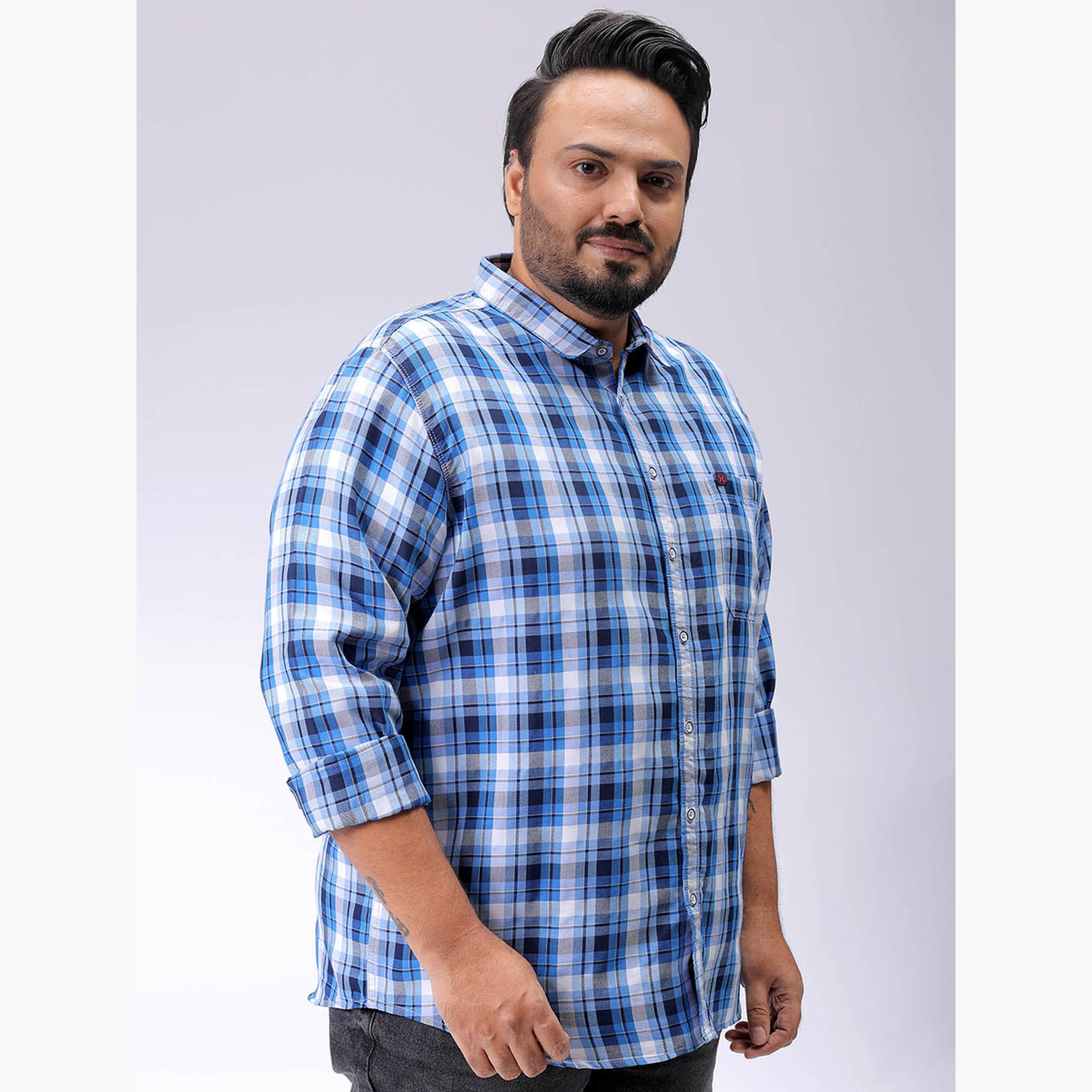 HardSoda X Styli Plus Size Blue Checked Shirt-men-clothing-shirts-image-3