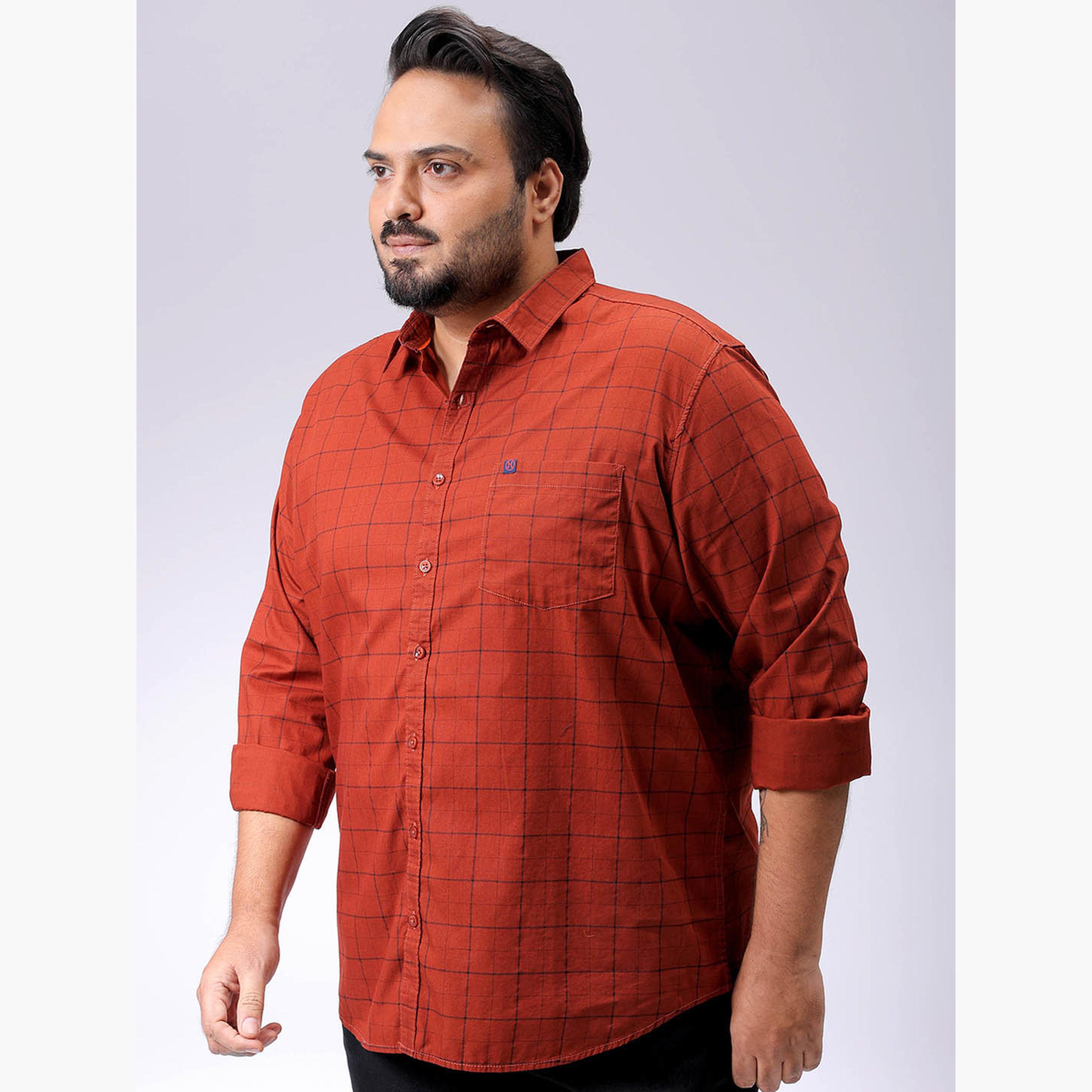 HardSoda X Styli Plus Size Rust Checkered Shirt-men-clothing-shirts-image-1