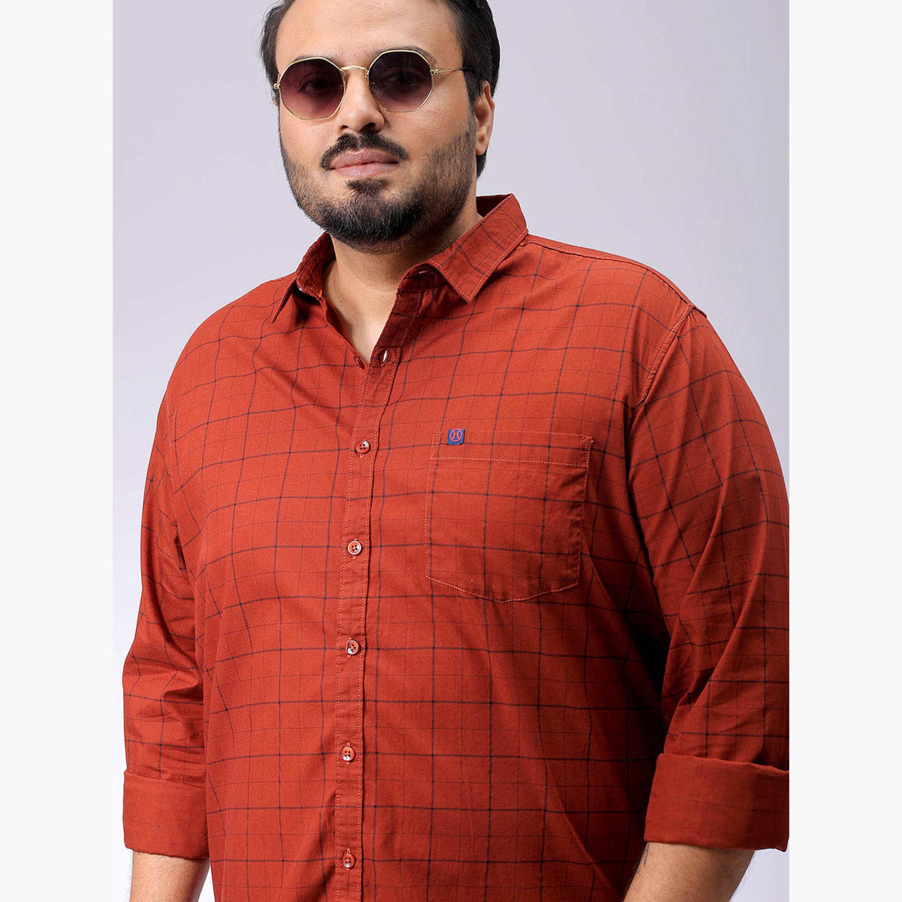 HardSoda X Styli Plus Size Rust Checkered Shirt-men-clothing-shirts-image-5