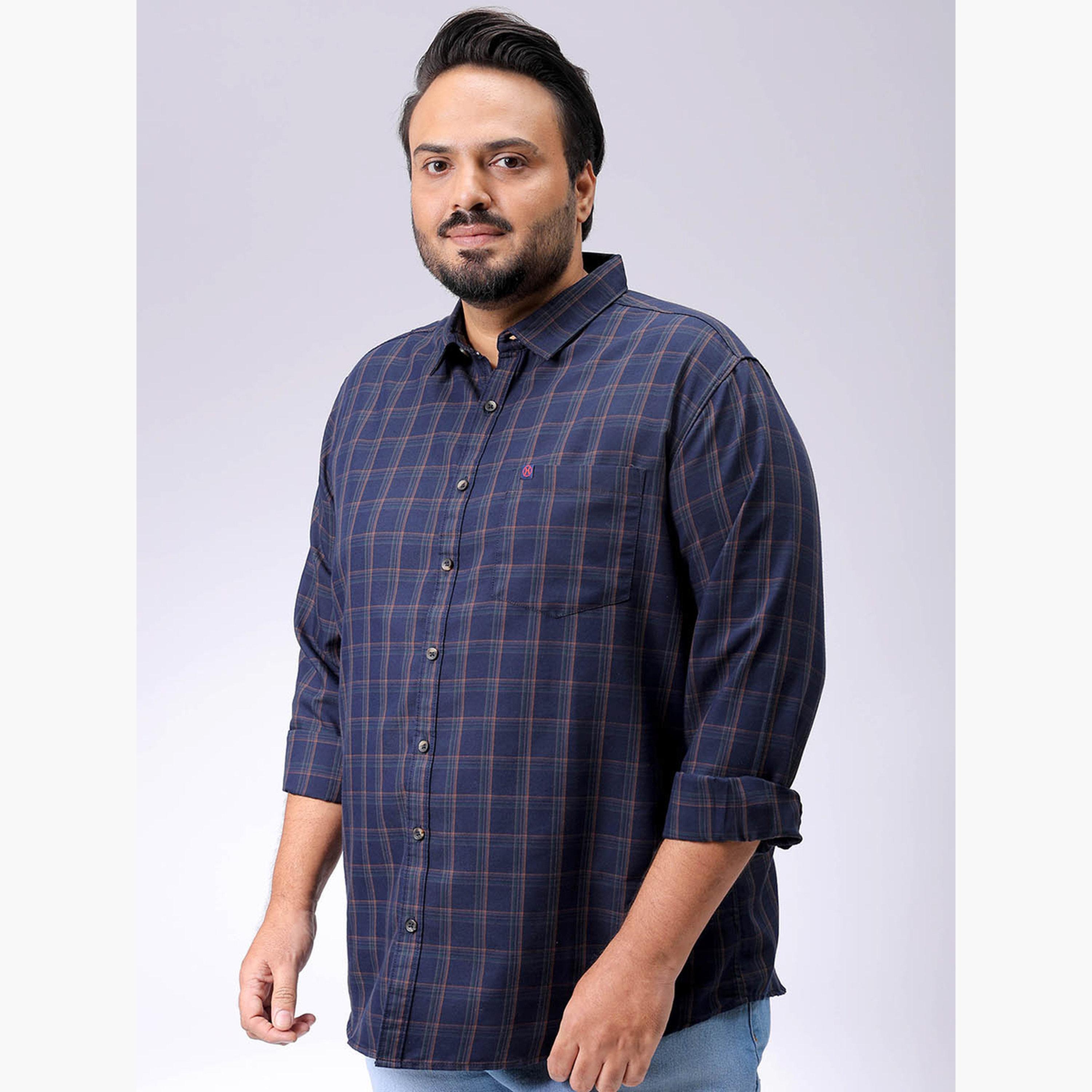 هارد صودا × ستايلي - قميص كاجوال منقوش لون أزرق داكن مقاس كبير-men-clothing-shirts-image-1