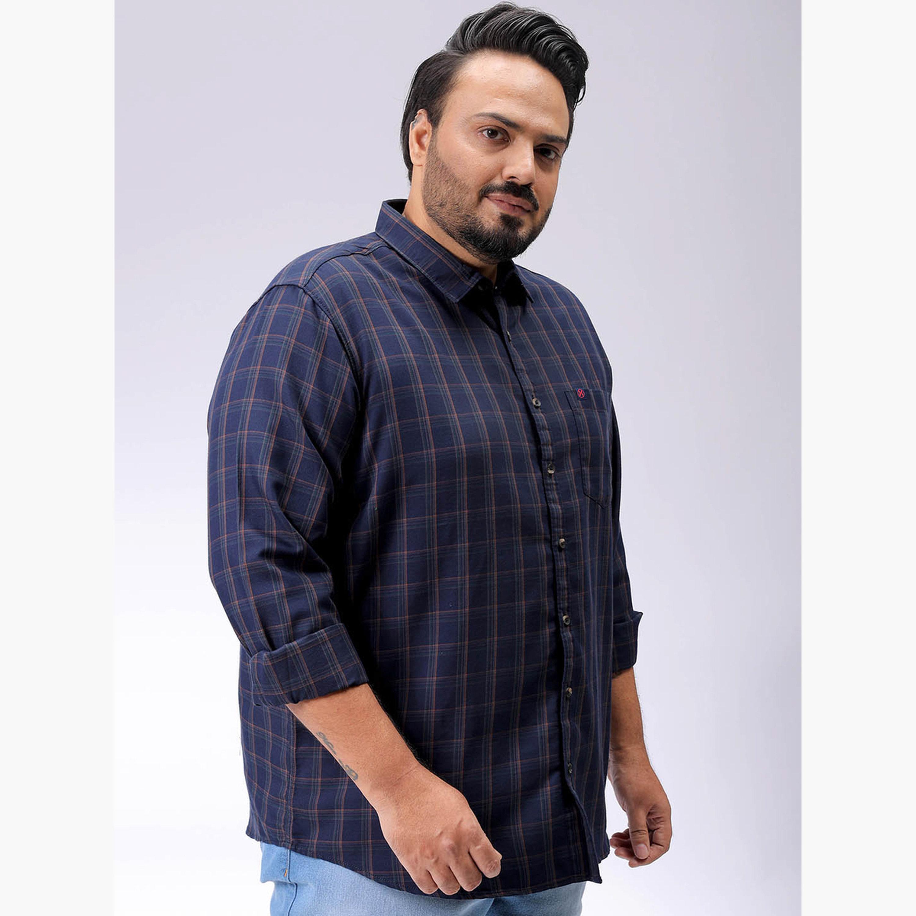 هارد صودا × ستايلي - قميص كاجوال منقوش لون أزرق داكن مقاس كبير-men-clothing-shirts-image-3