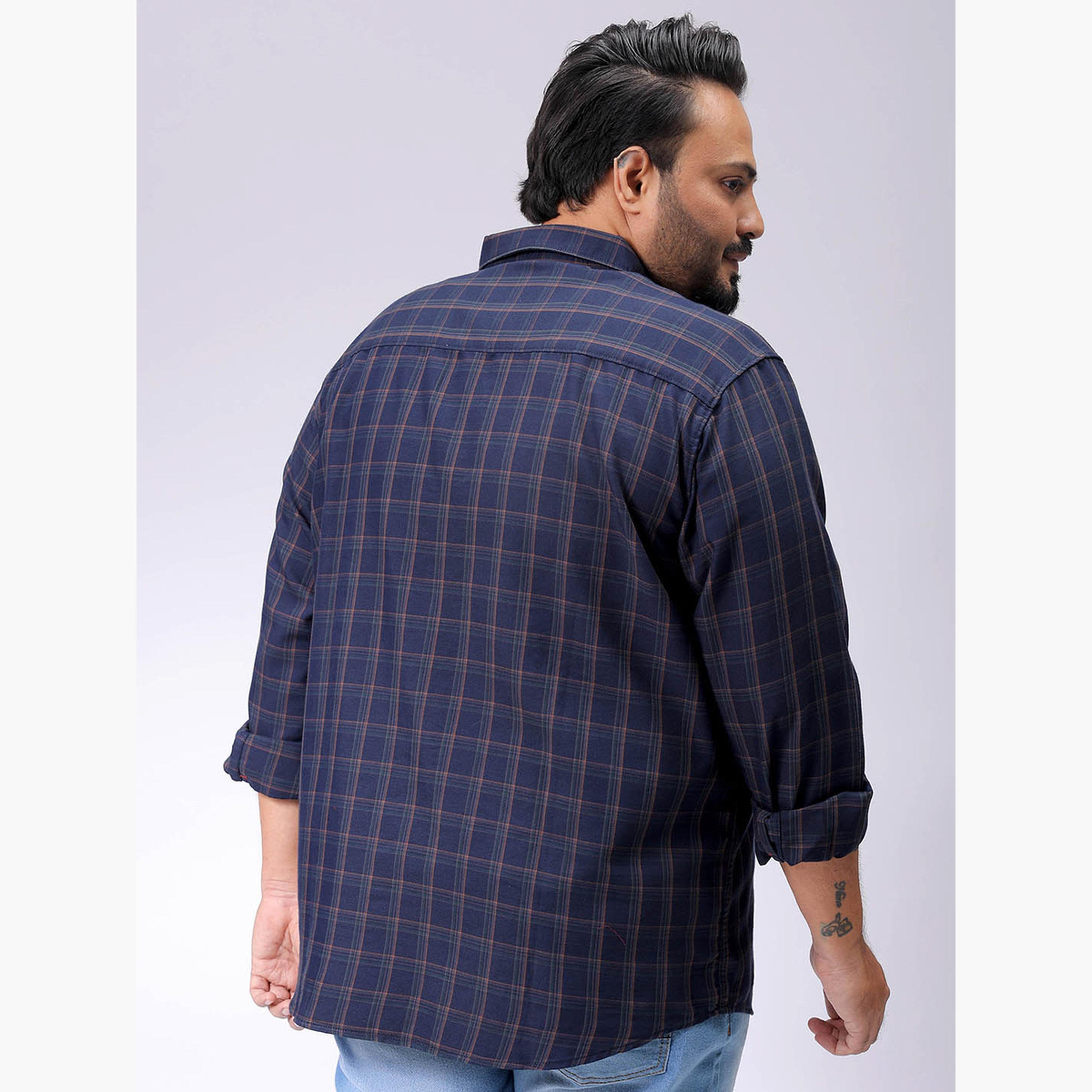 هارد صودا × ستايلي - قميص كاجوال منقوش لون أزرق داكن مقاس كبير-men-clothing-shirts-image-4