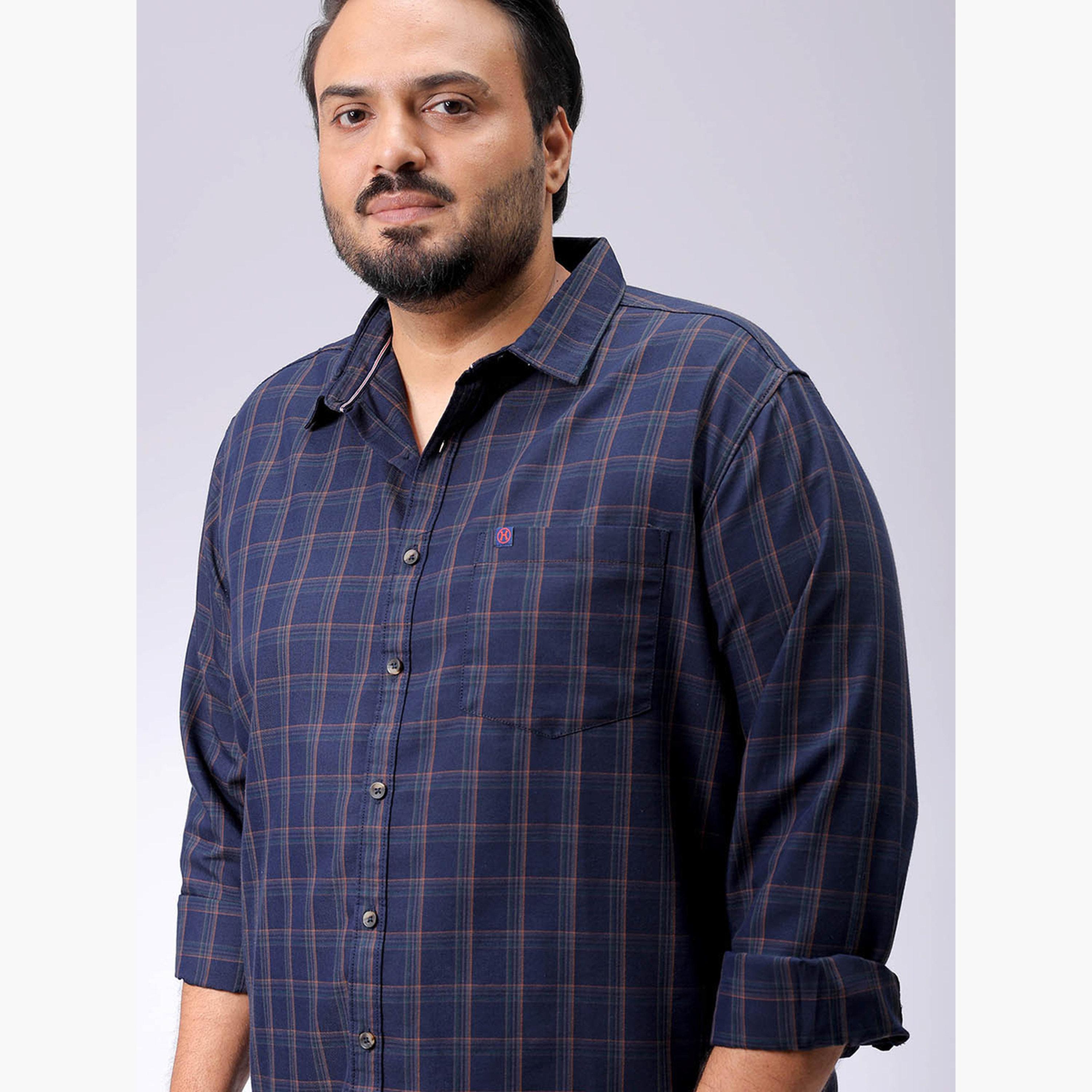هارد صودا × ستايلي - قميص كاجوال منقوش لون أزرق داكن مقاس كبير-men-clothing-shirts-image-5