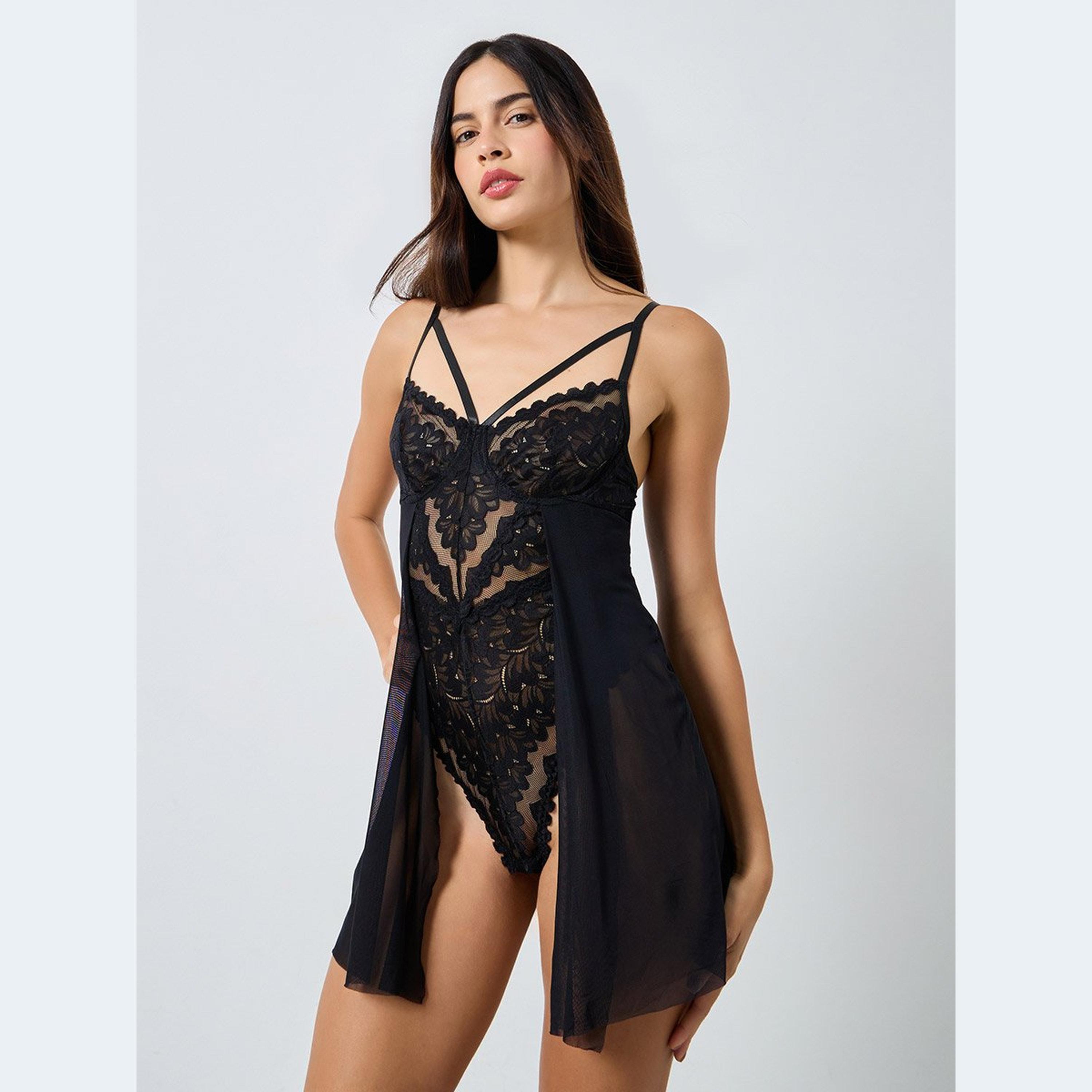 Styli Apex Strap Lace Bodysuit with Overlay Detail-women-clothing-lingerie-babydollsandbodysuits-image-1