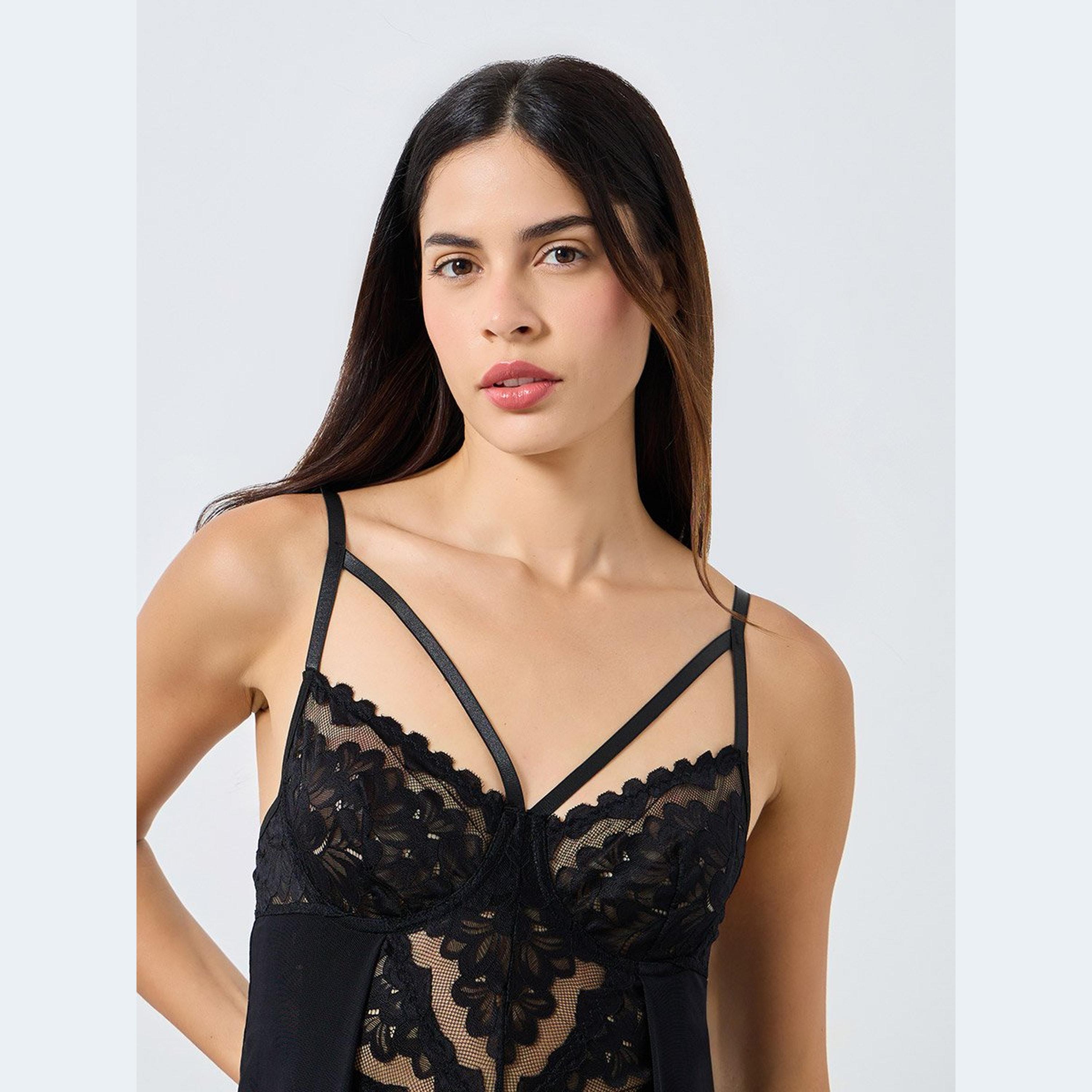 ستايلي - بدلة جسم من الدانتيل بحزام أبيكس مع تفاصيل طبقة خارجية-women-clothing-lingerie-babydollsandbodysuits-image-3
