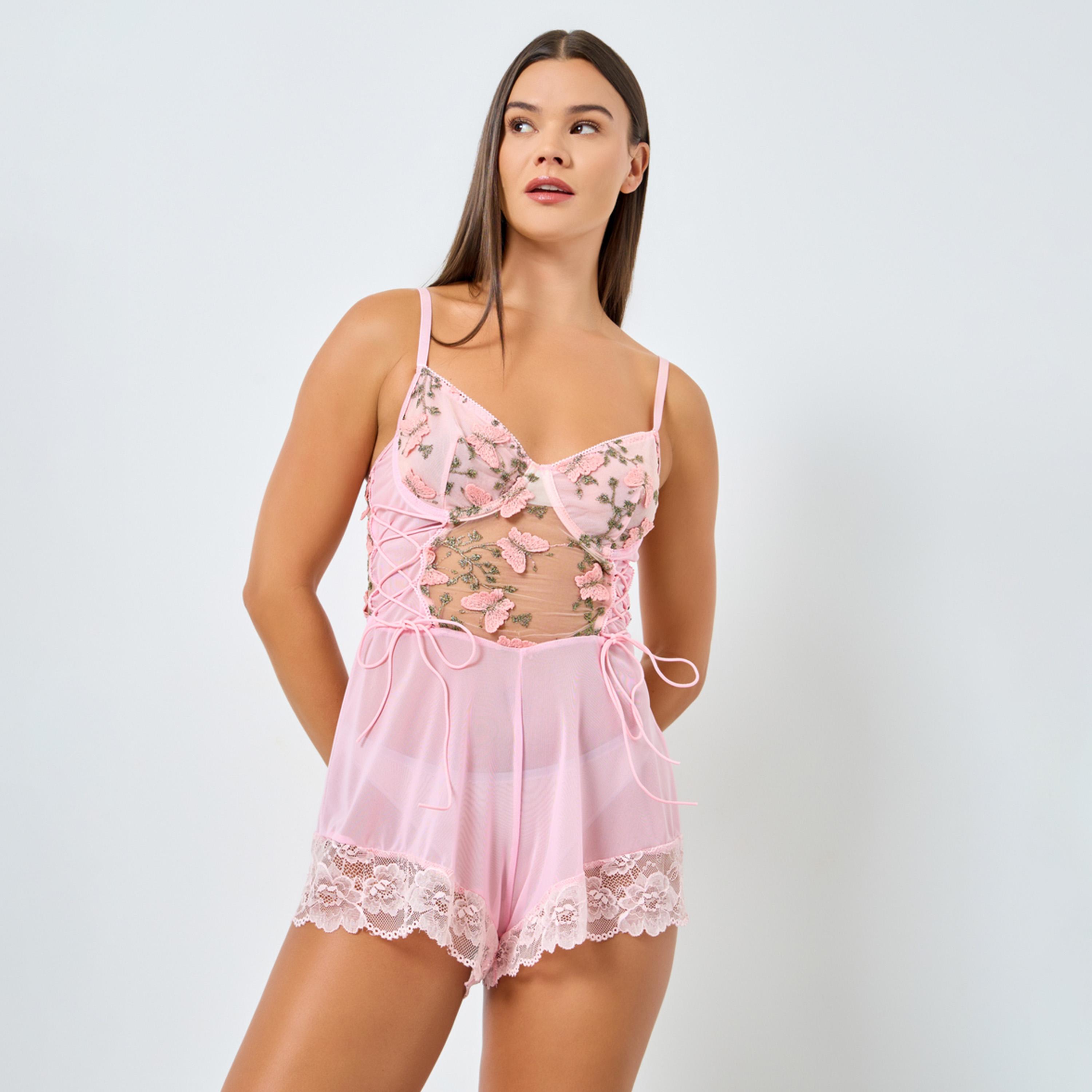 Styli Butterfly Embroidered Teddy with Lace Detail-women-clothing-lingerie-babydollsandbodysuits-image-1