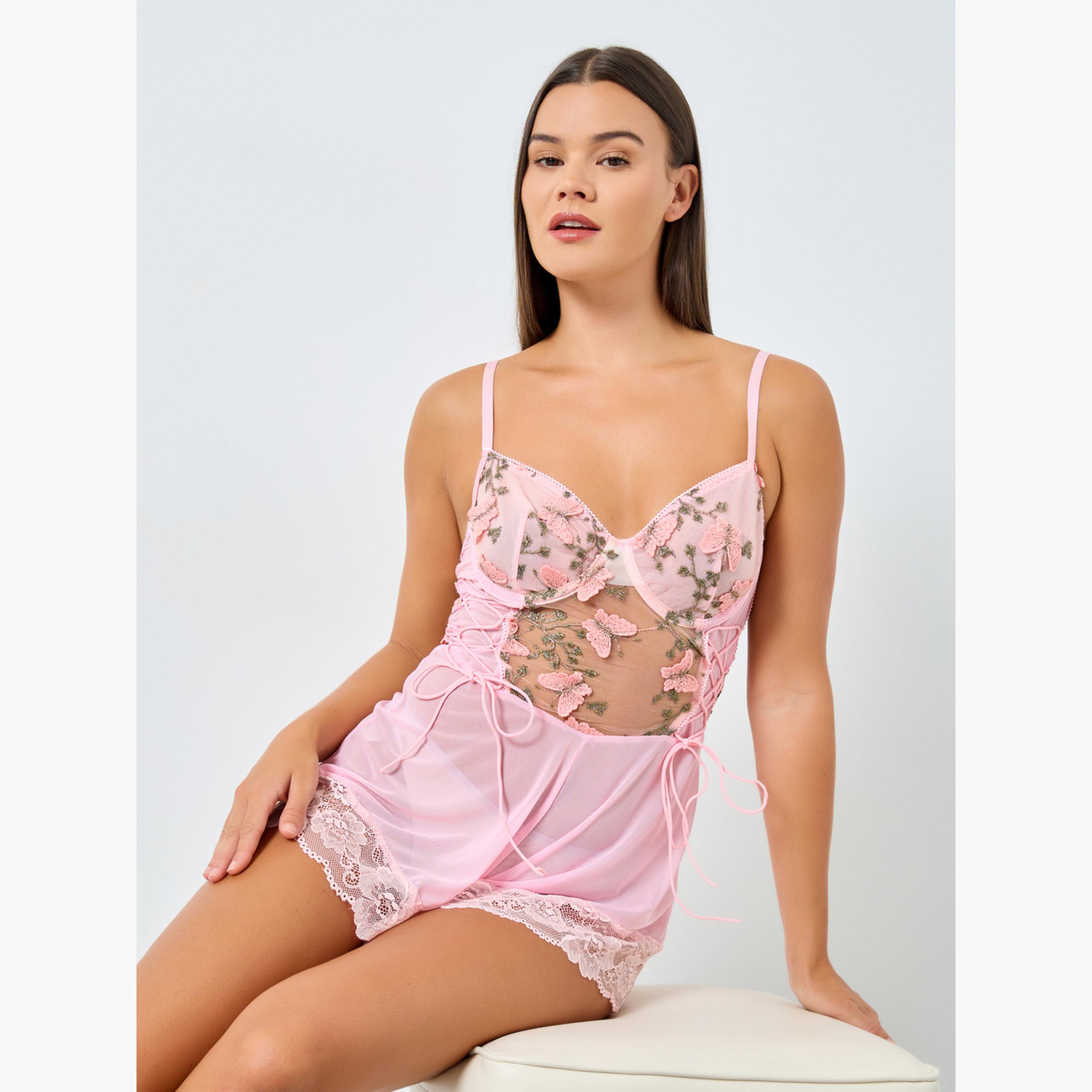 Styli Butterfly Embroidered Teddy with Lace Detail-women-clothing-lingerie-babydollsandbodysuits-image-2