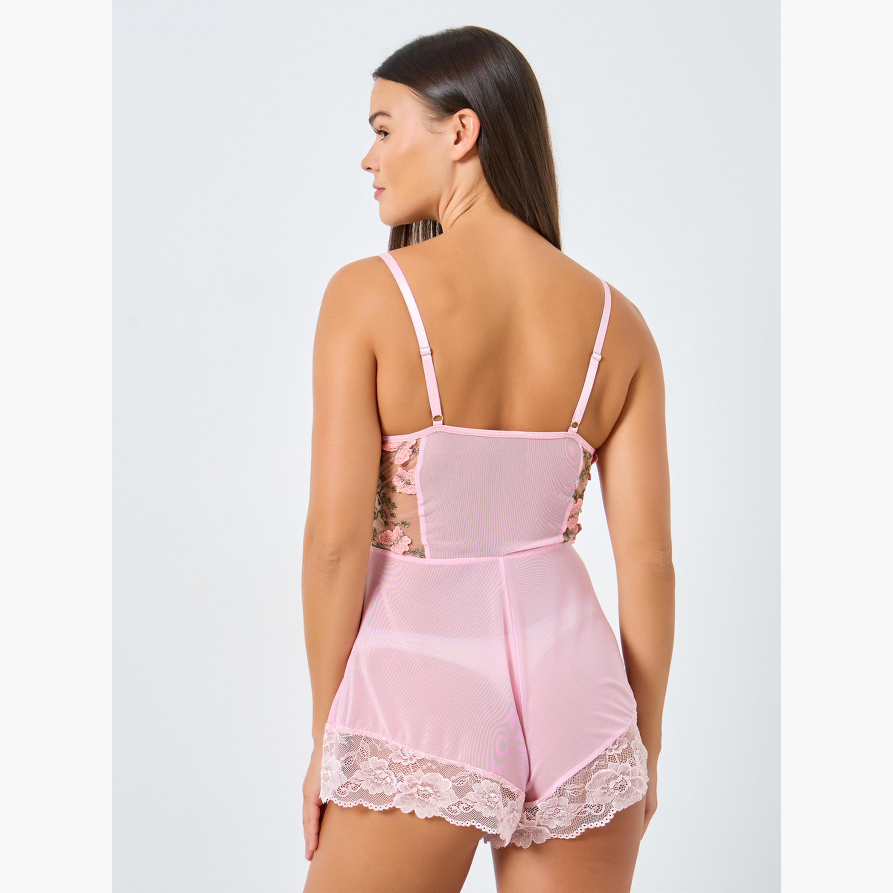 Styli Butterfly Embroidered Teddy with Lace Detail-women-clothing-lingerie-babydollsandbodysuits-image-3