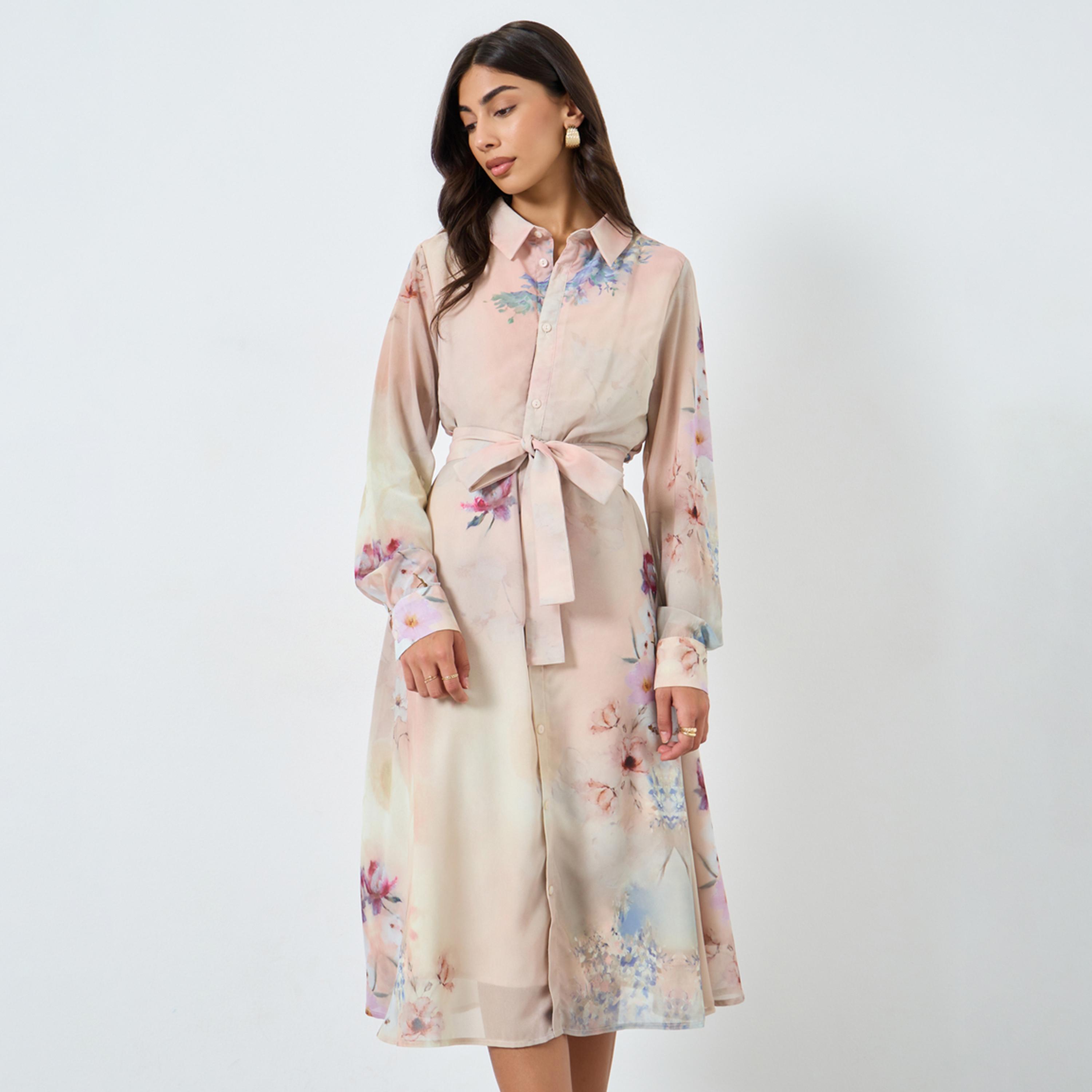 Styli Floral Print A-Line Midi Dress with 3/4th Sleeves-women-clothing-dresses-image-1