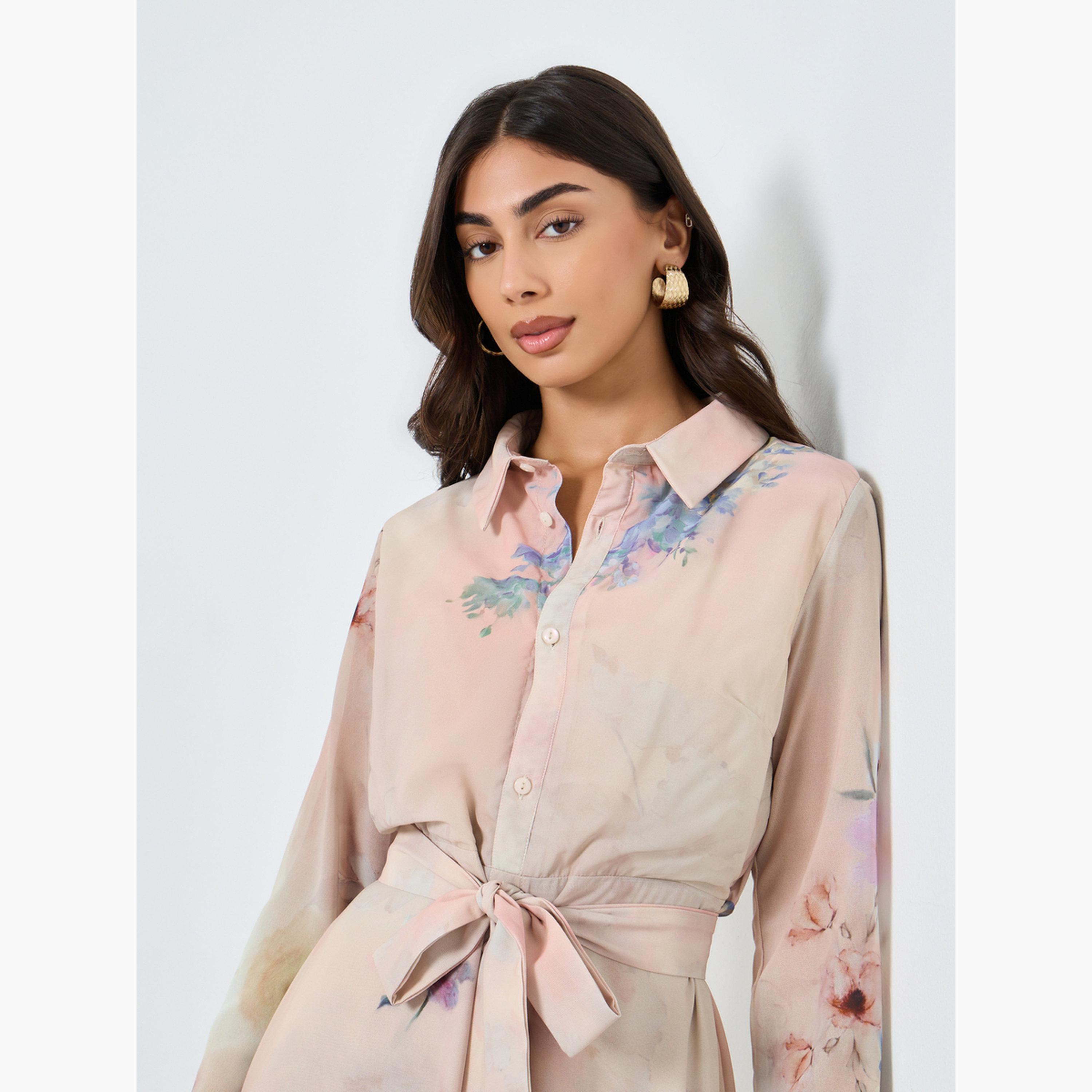 Styli Floral Print A-Line Midi Dress with 3/4th Sleeves-women-clothing-dresses-image-4