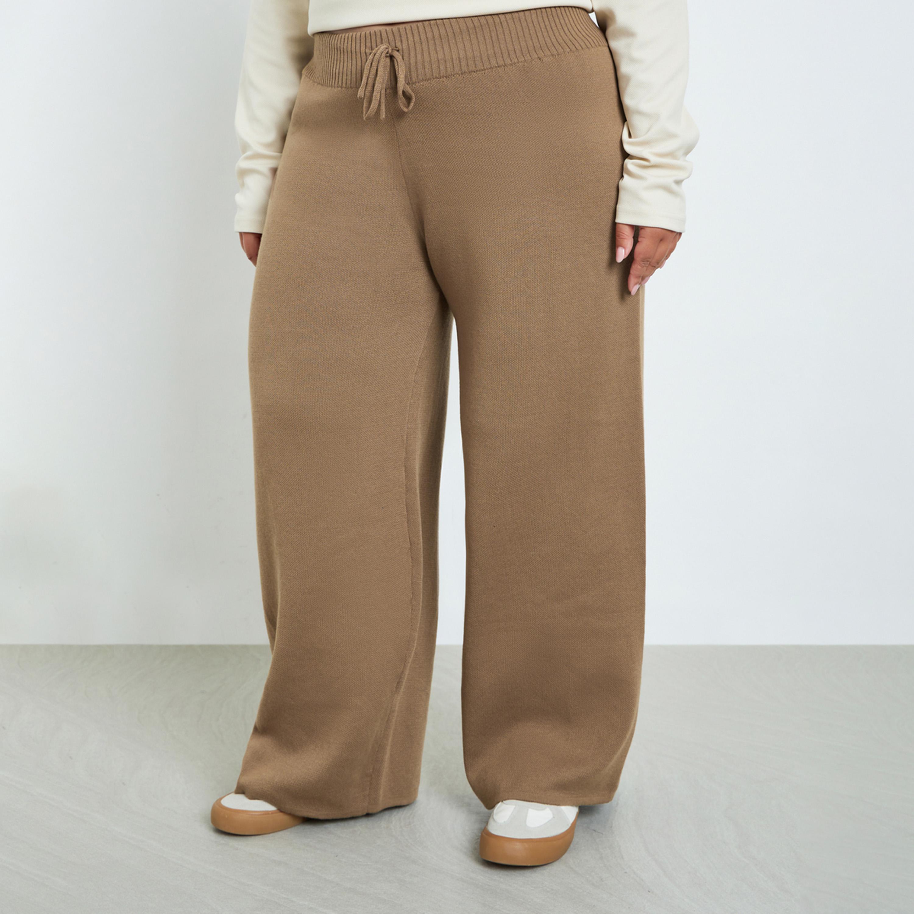 Styli Women Plus Size Coffee Brown Flared Trousers-women-clothing-bottoms-trousers-image-1