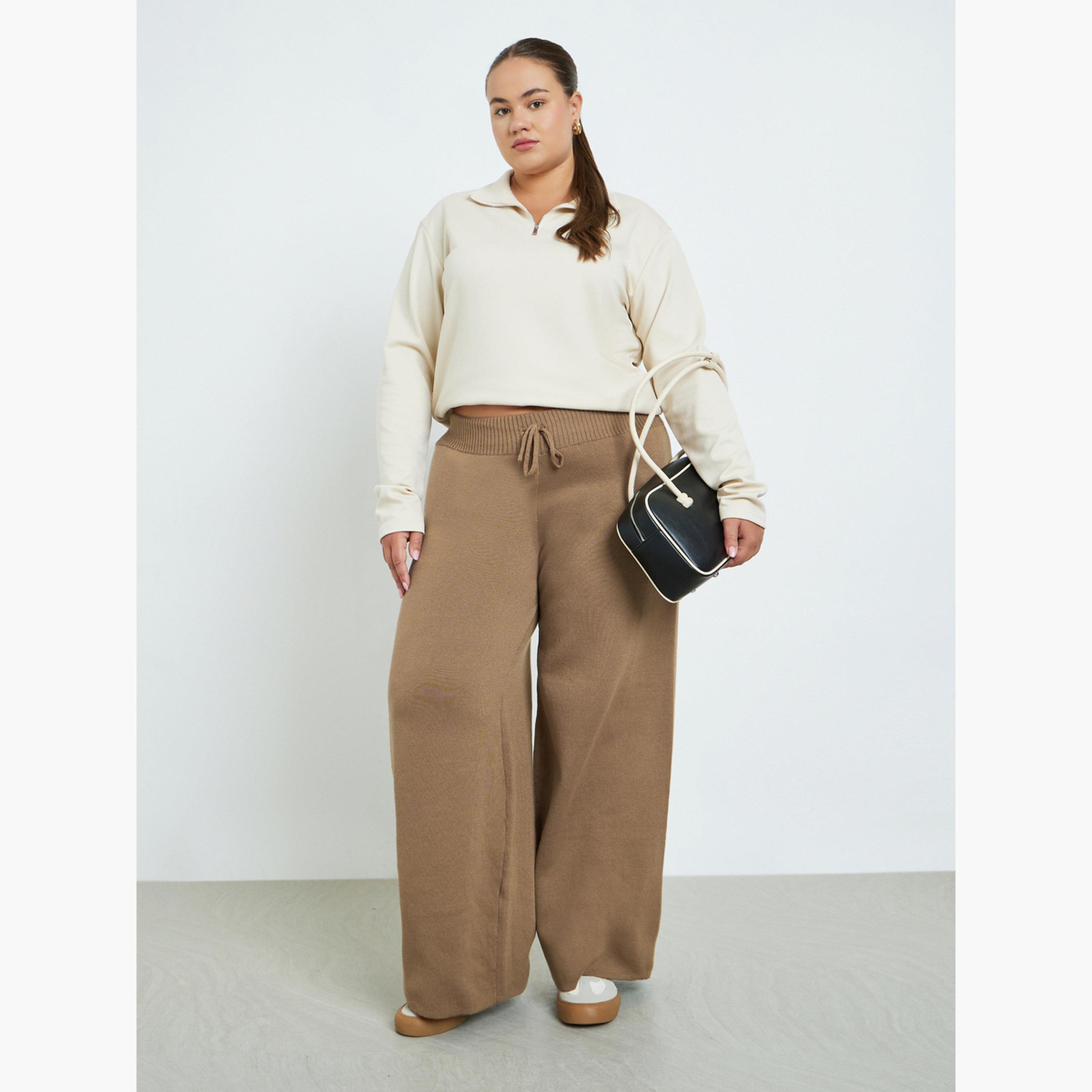 Styli Women Plus Size Coffee Brown Flared Trousers-women-clothing-bottoms-trousers-image-2