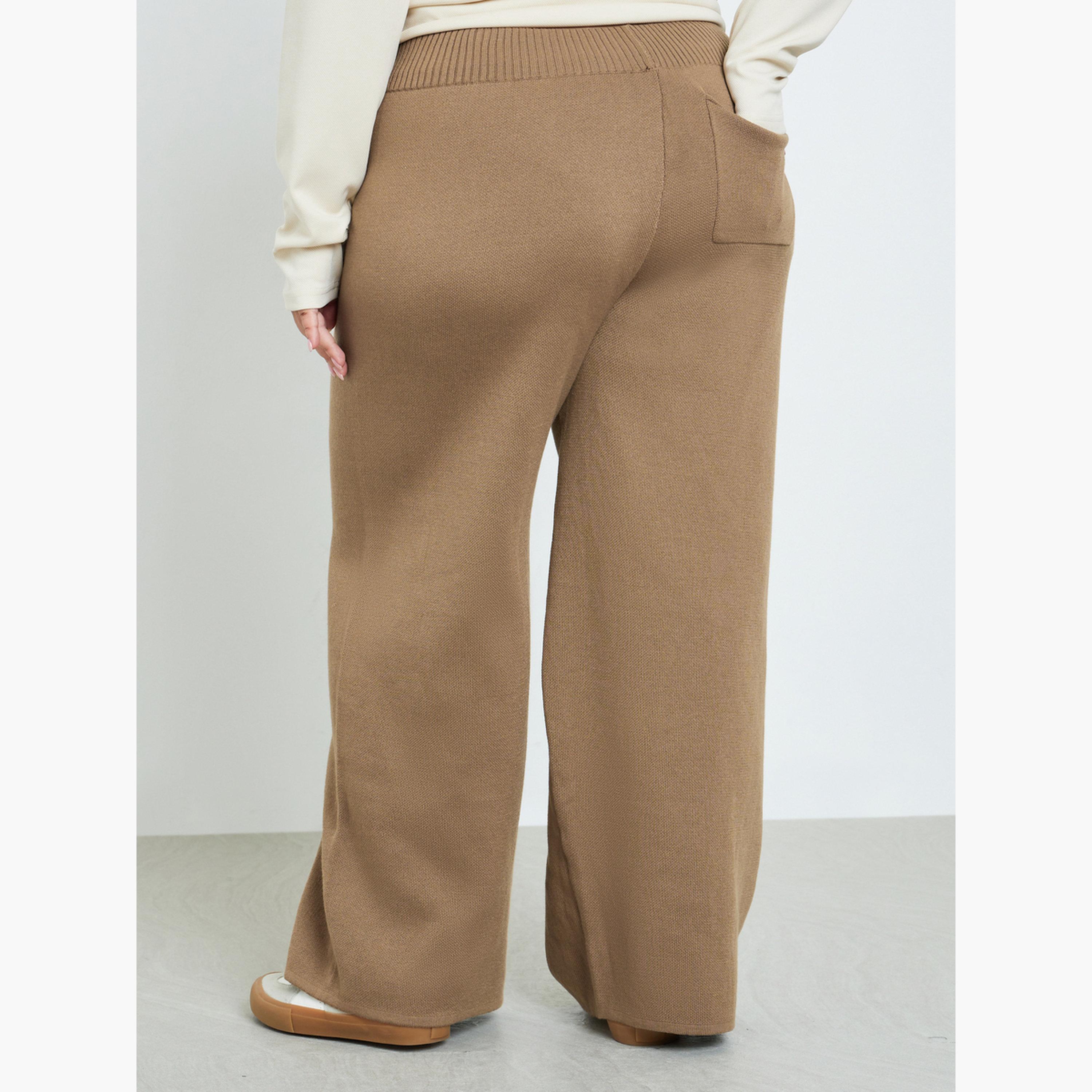 ستايلي - بنطال واسع الساق بني قهوة حجم كبير-women-clothing-bottoms-trousers-image-4