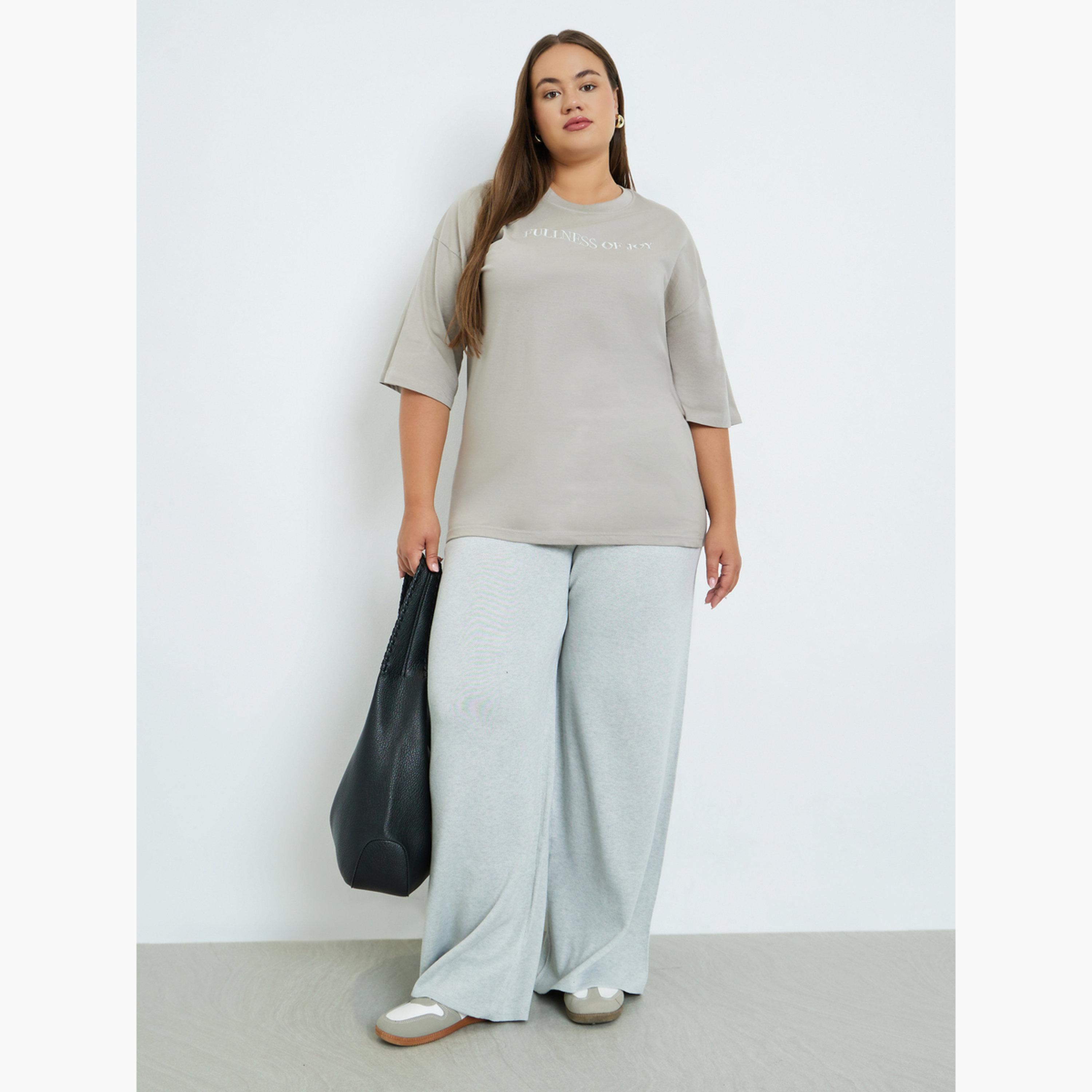 Styli Plus Size Grey Flared Trousers-women-clothing-bottoms-trousers-image-2