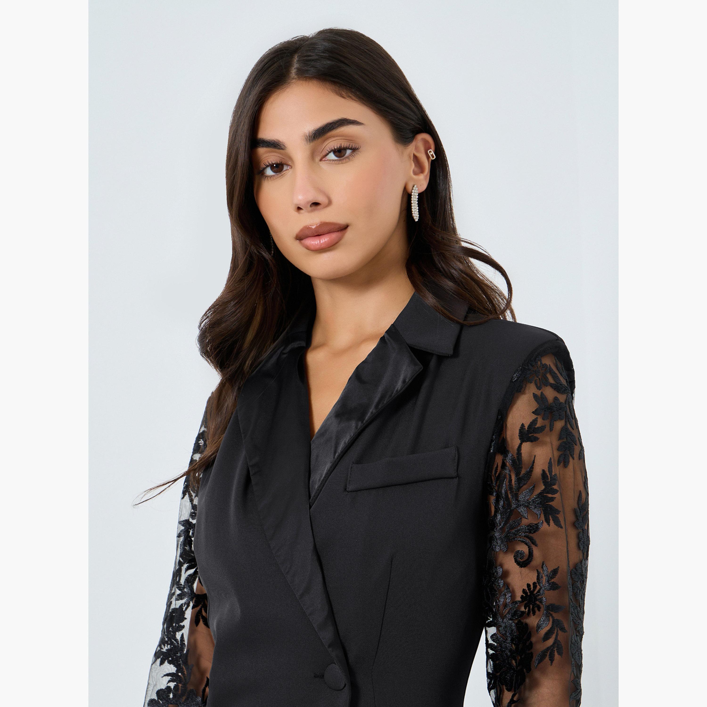 ستايلي - فستان ميدي بأكمام من الدانتيل الأسود-women-clothing-dresses-image-4