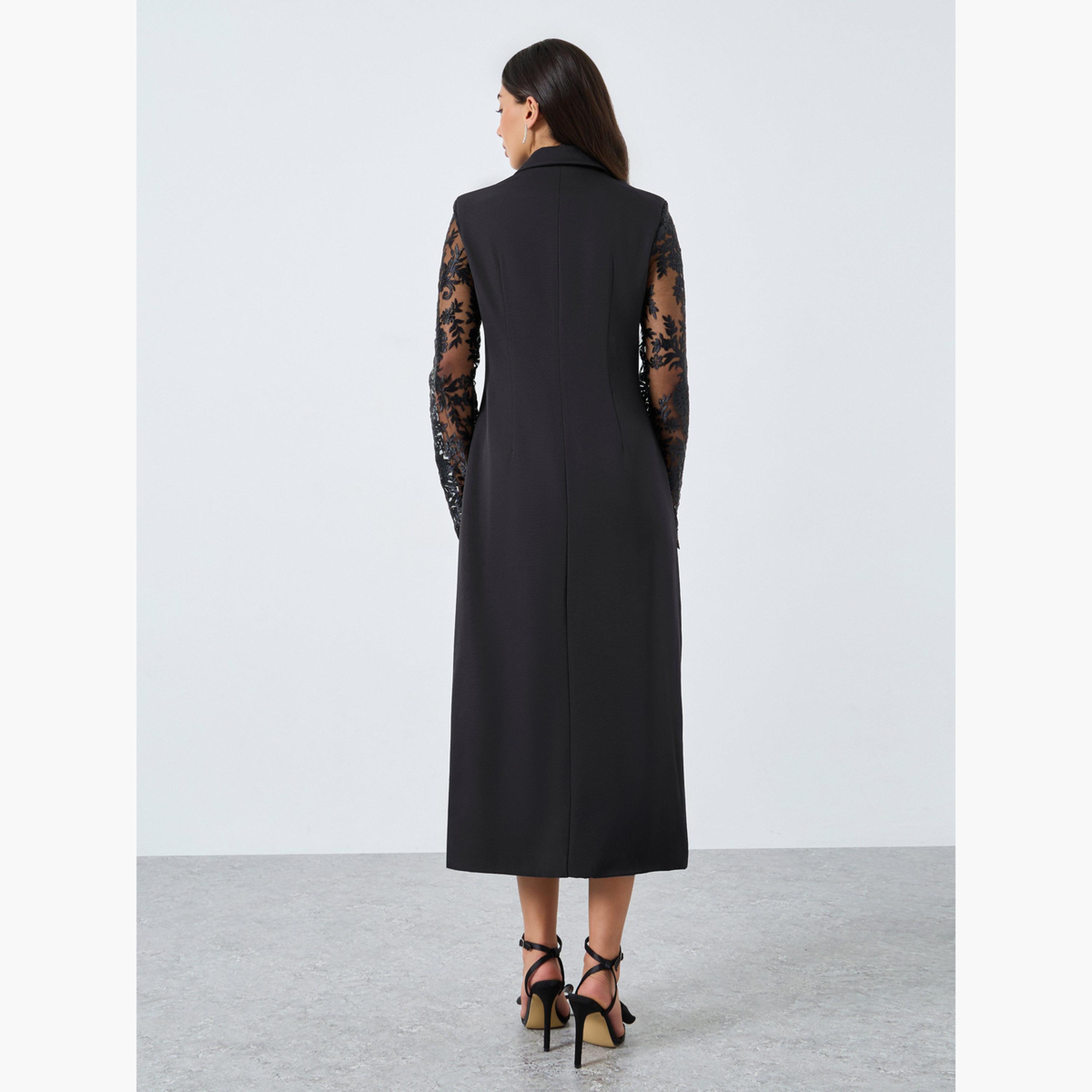 Styli Black Lace Sleeve Blazer Midi Dress-women-clothing-dresses-image-5