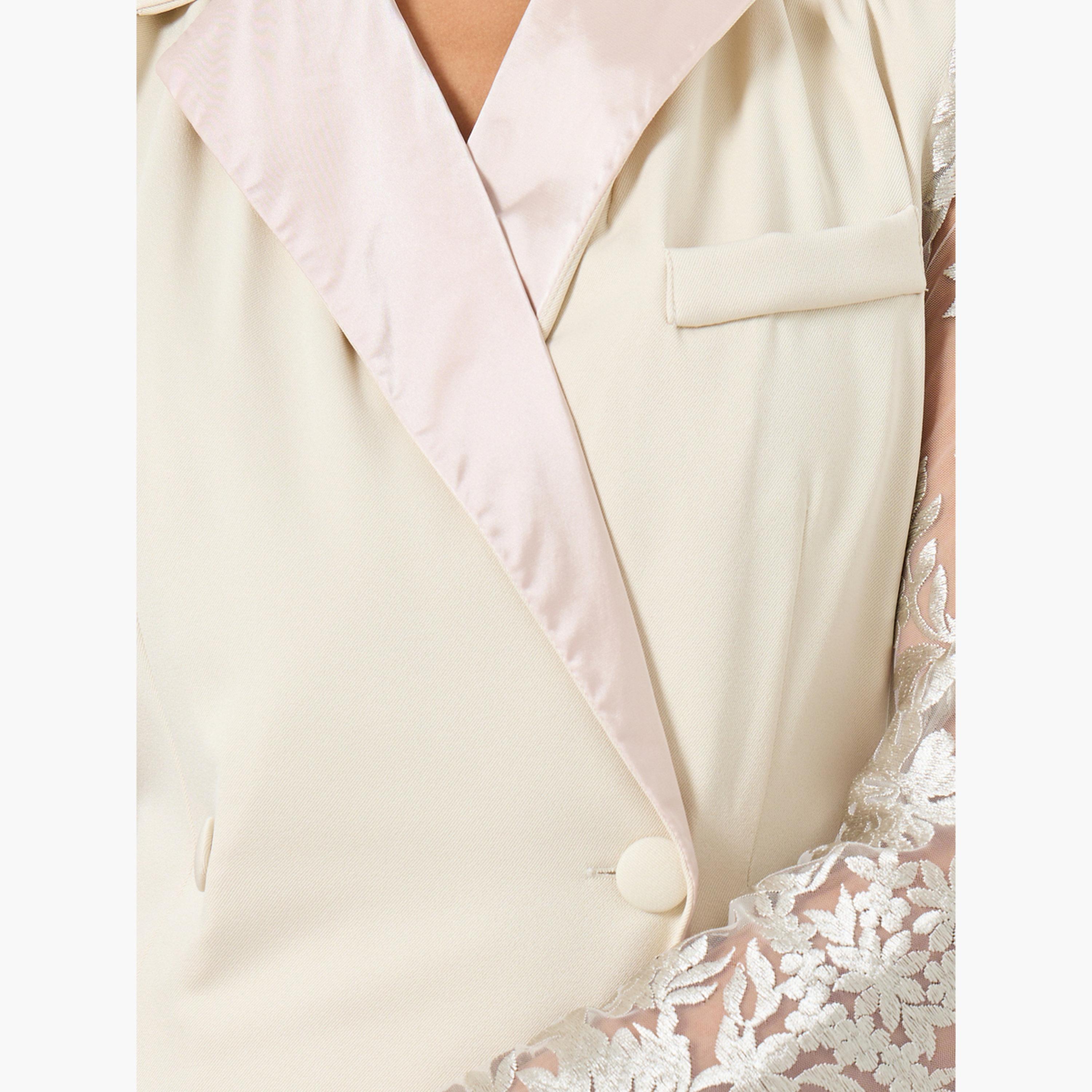 ستايلي - فستان متوسط ​​الطول بأكمام من الدانتيل الكريمي-women-clothing-dresses-image-4