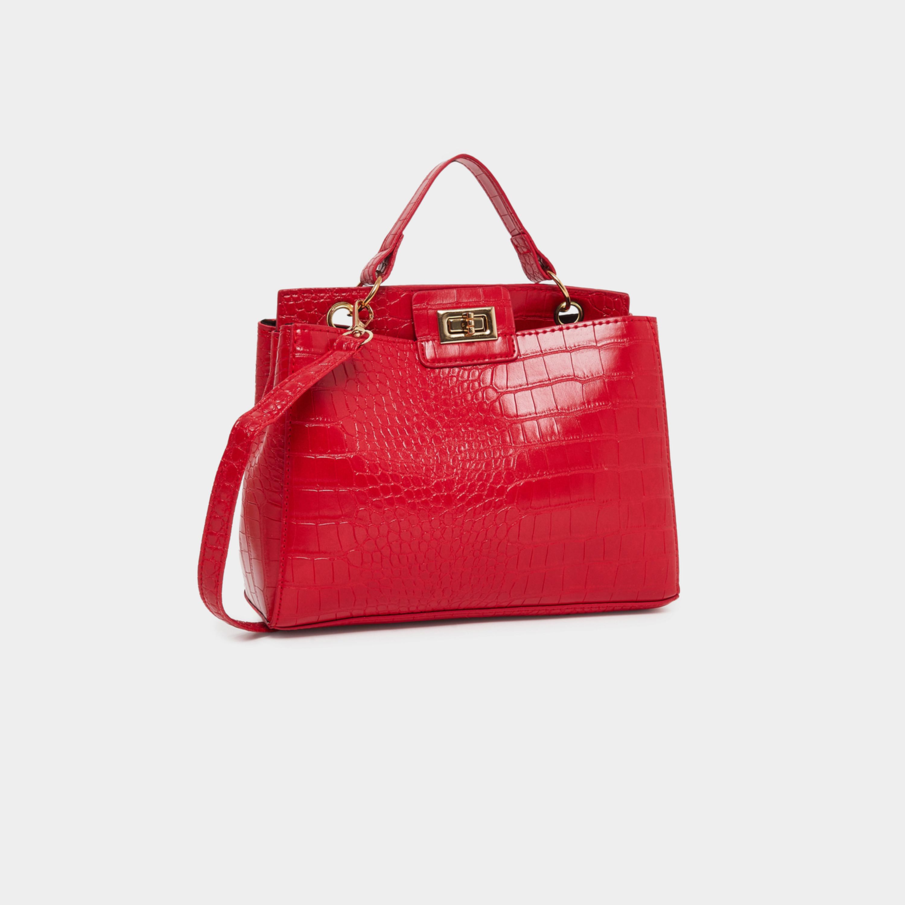 Styli Women Red Croc-Effect Textured Handbag-women-bagsandwallets-handbags-image-1