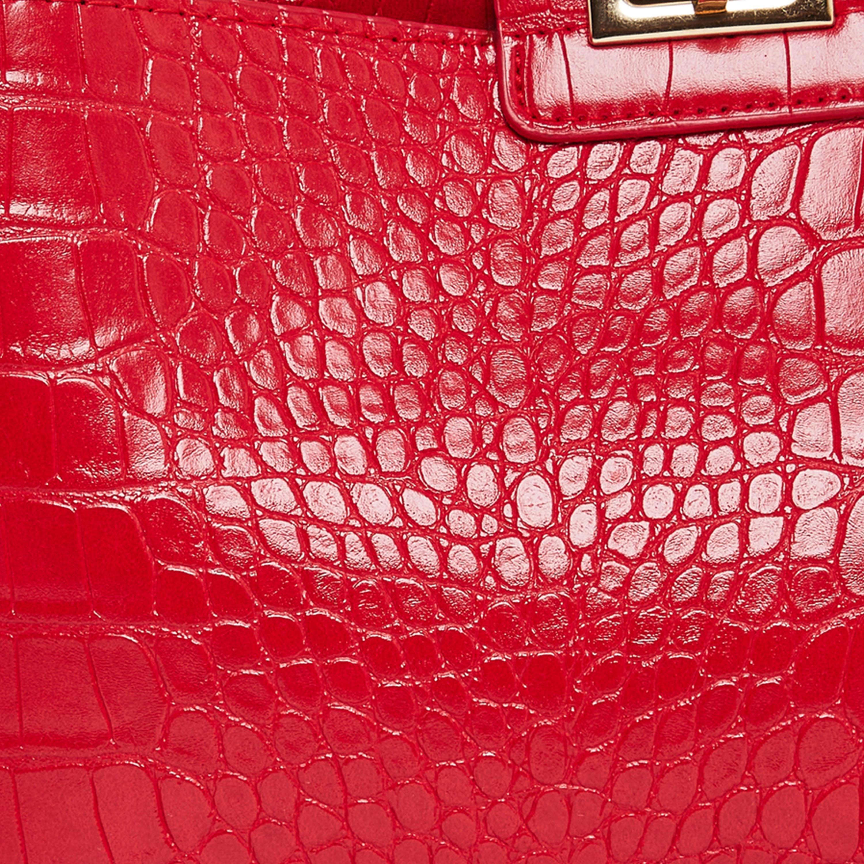 Styli Women Red Croc-Effect Textured Handbag-women-bagsandwallets-handbags-image-2