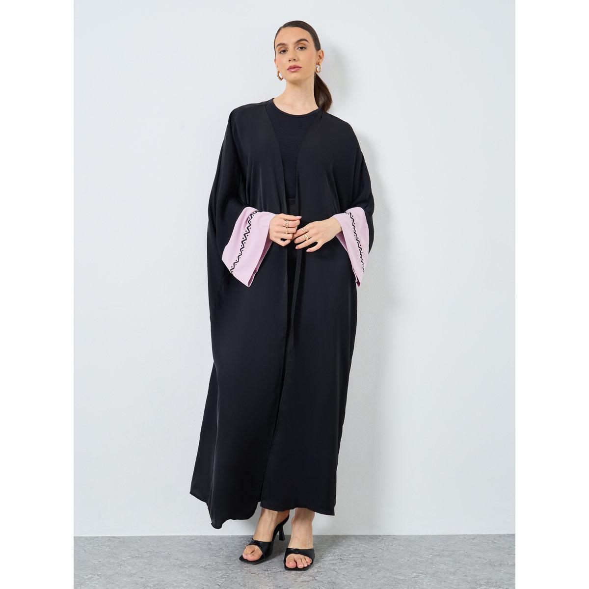 Take Two Colorblock Sleeve Open Front Abaya-women-arabicclothing-abayas-image-1