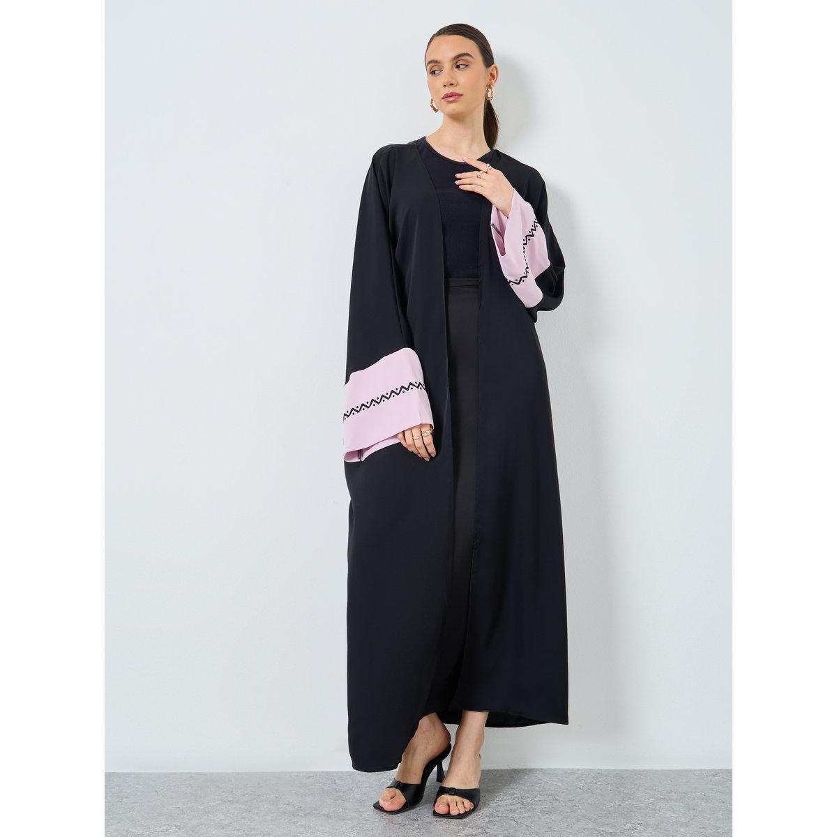 Take Two Colorblock Sleeve Open Front Abaya-women-arabicclothing-abayas-image-2