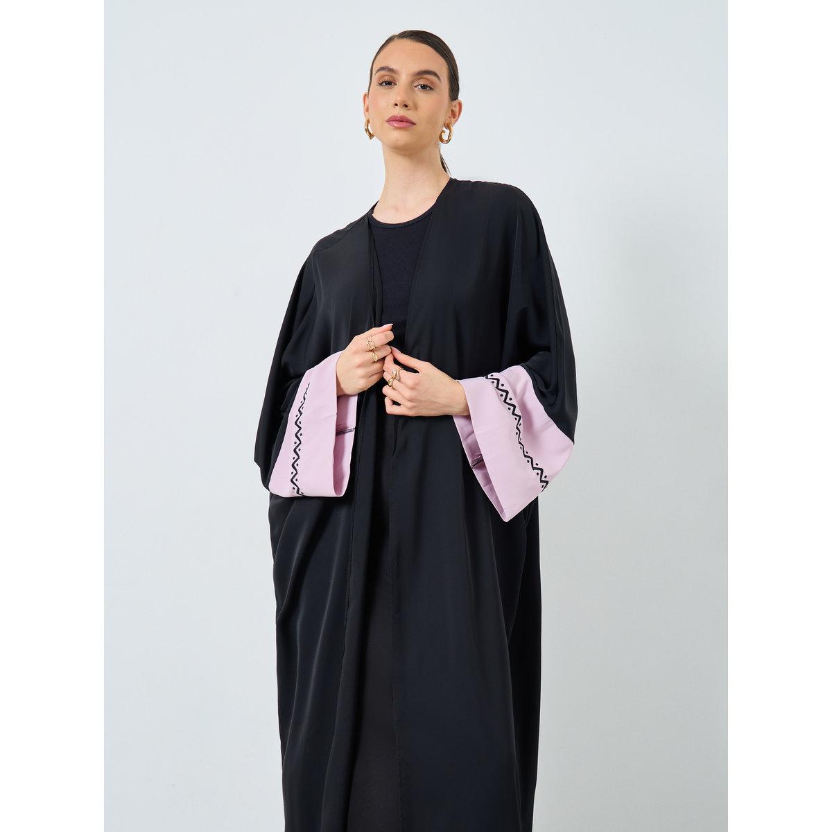 Take Two Colorblock Sleeve Open Front Abaya-women-arabicclothing-abayas-image-3