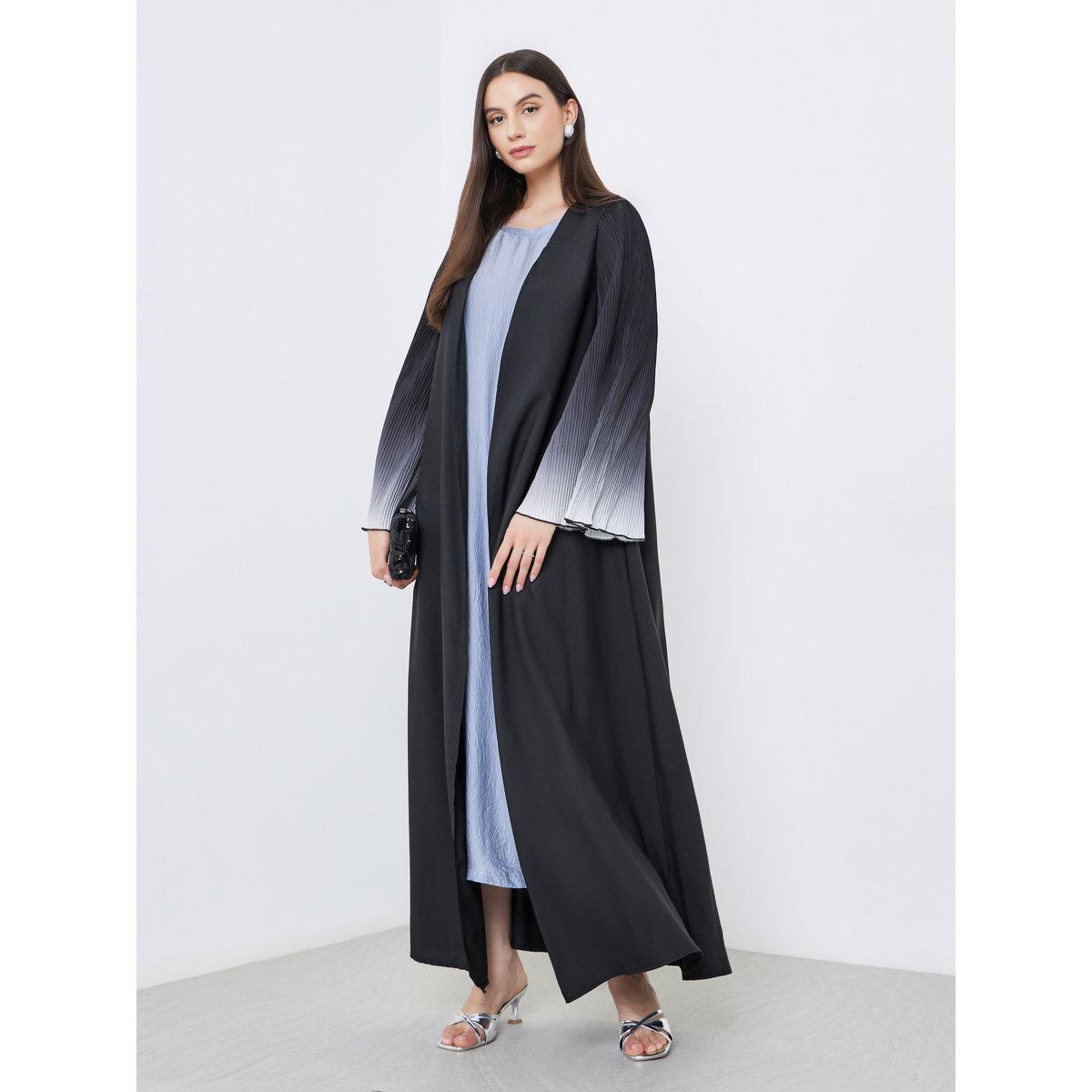 Take Two Dye Print Bell Sleeve Open Front Abaya-women-arabicclothing-abayas-image-1