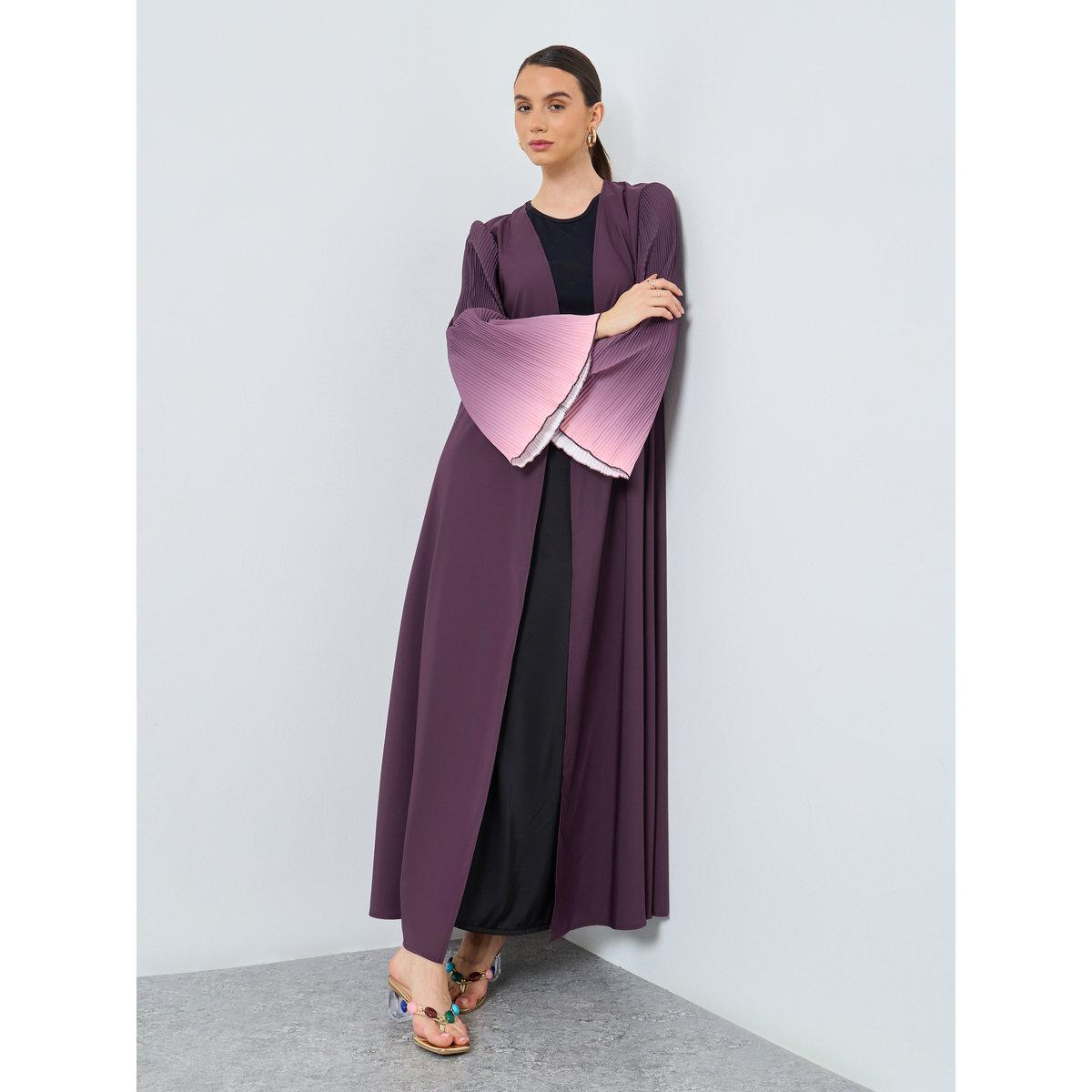 Take Two Dye Print Bell Sleeve Open Front Abaya-women-arabicclothing-abayas-image-1