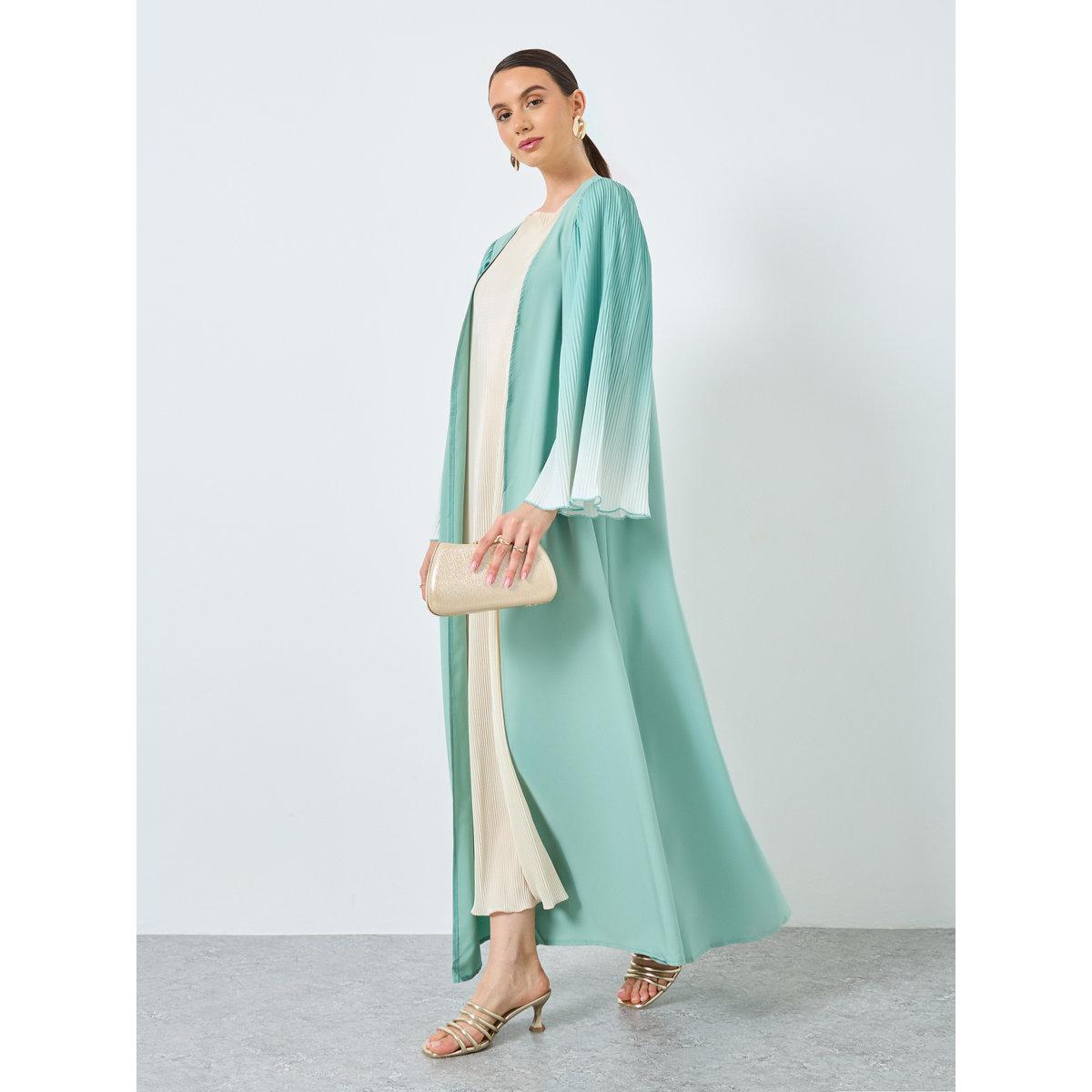 Take Two Dye Print Bell Sleeve Open Front Abaya-women-arabicclothing-abayas-image-1