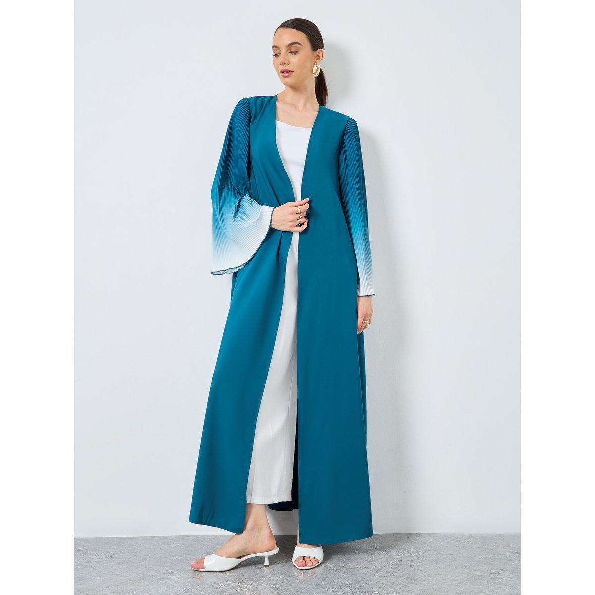 Take Two Dye Print Bell Sleeve Open Front Abaya-women-arabicclothing-abayas-image-1