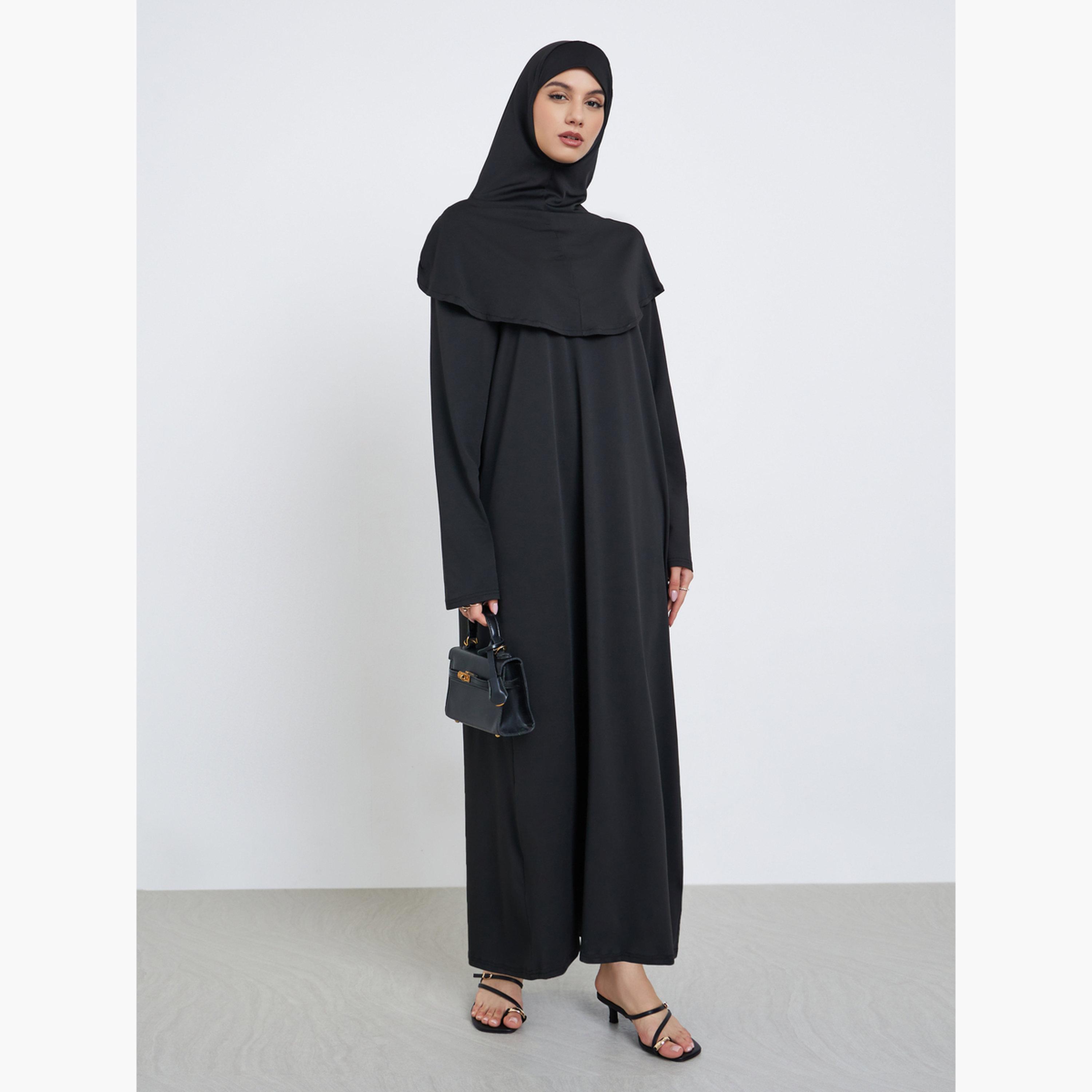 Take Two Black Solid Abaya with Hijab-women-clothingaccessories-scarves-image-1