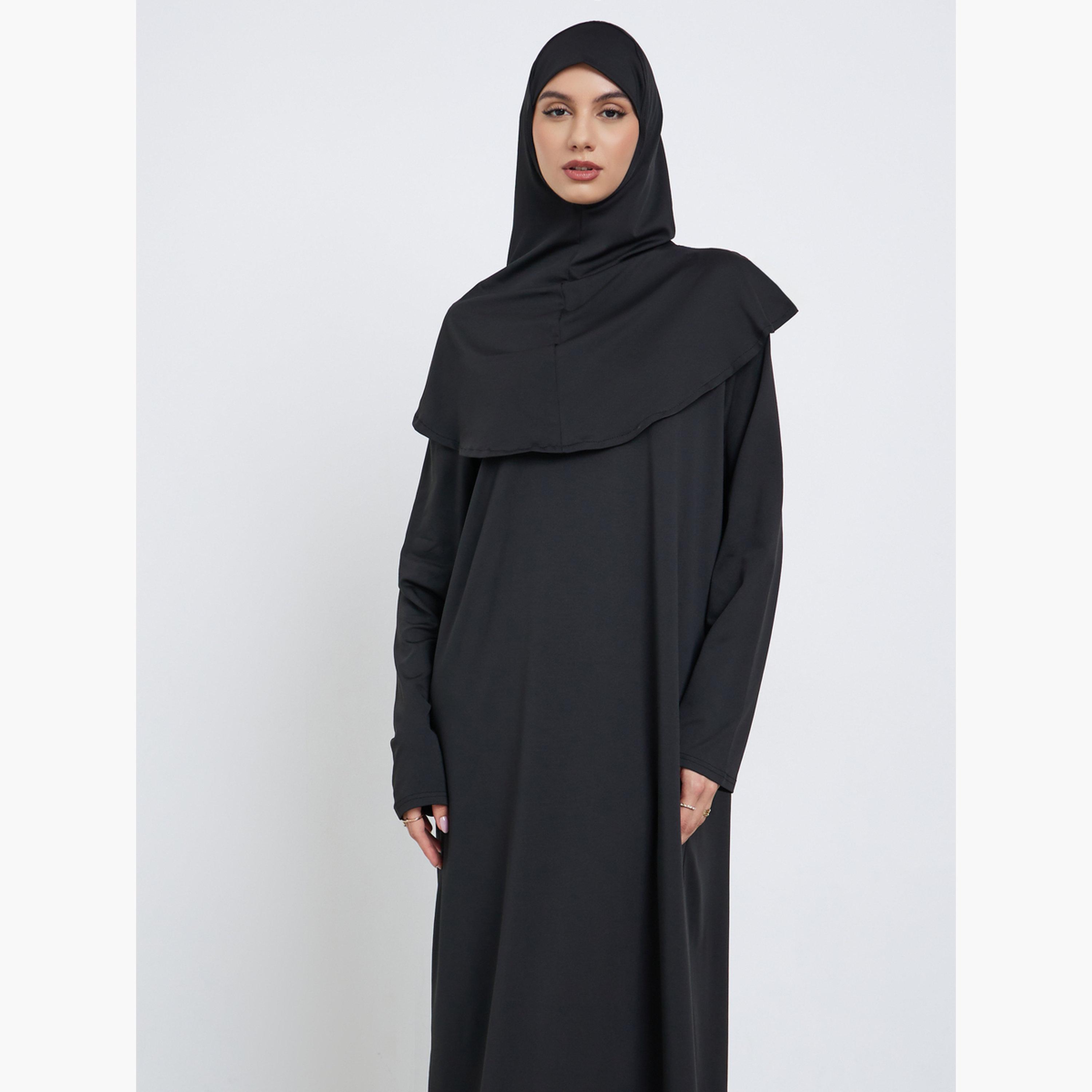 Take Two Black Solid Abaya with Hijab-women-clothingaccessories-scarves-image-2