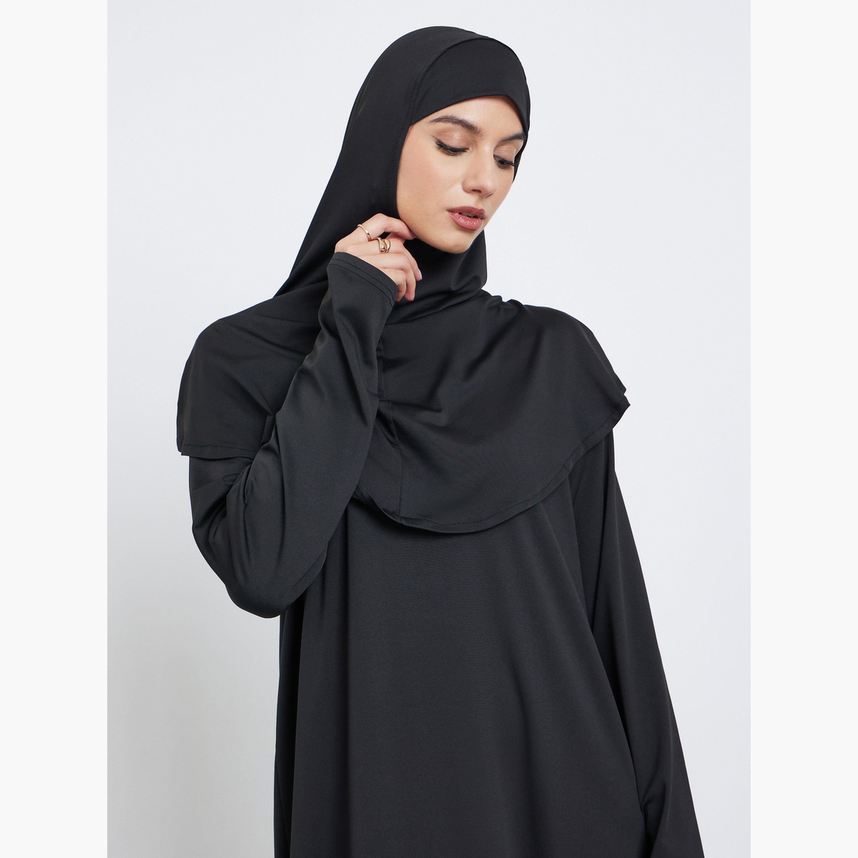Take Two Black Solid Abaya with Hijab-women-clothingaccessories-scarves-image-3