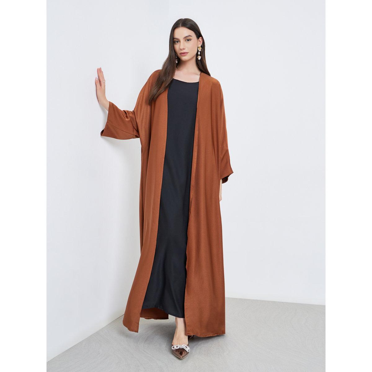 Take Two Solid Open Front Satin Abaya-women-arabicclothing-abayas-image-2
