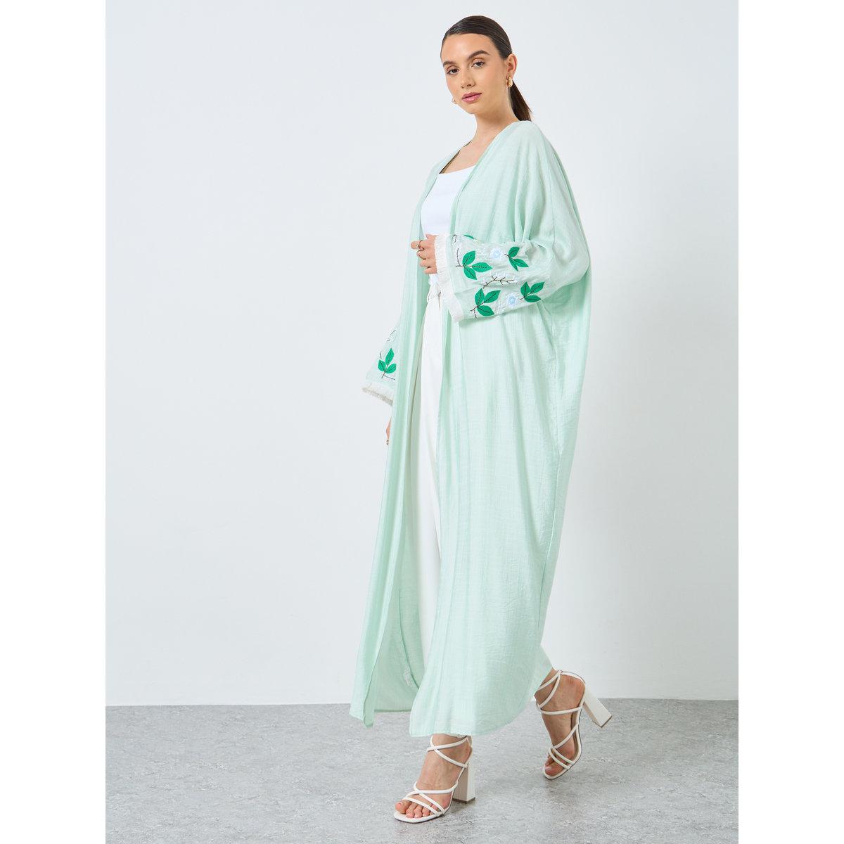 Take Two Floral Embroidery Open Front Abaya-women-arabicclothing-abayas-image-1