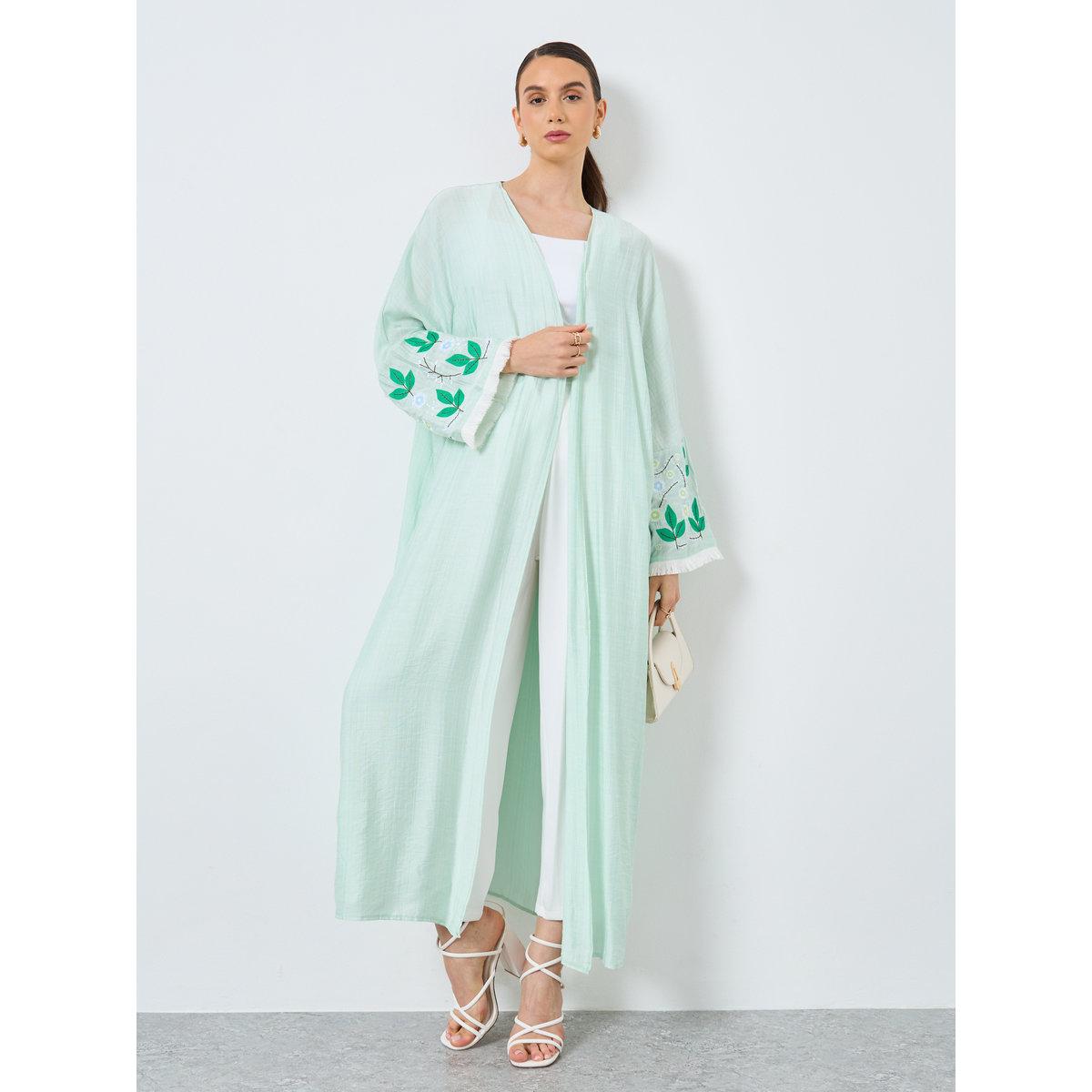 Take Two Floral Embroidery Open Front Abaya-women-arabicclothing-abayas-image-2