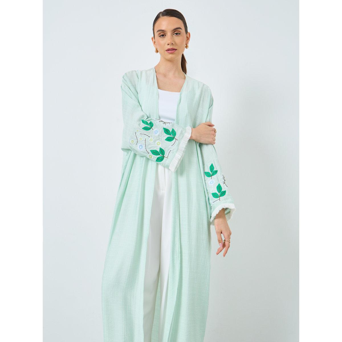 Take Two Floral Embroidery Open Front Abaya-women-arabicclothing-abayas-image-3