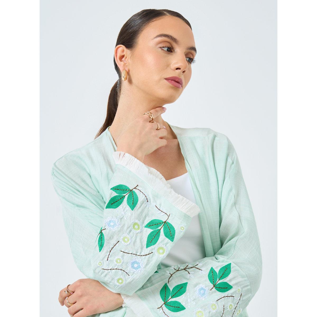 Take Two Floral Embroidery Open Front Abaya-women-arabicclothing-abayas-image-4